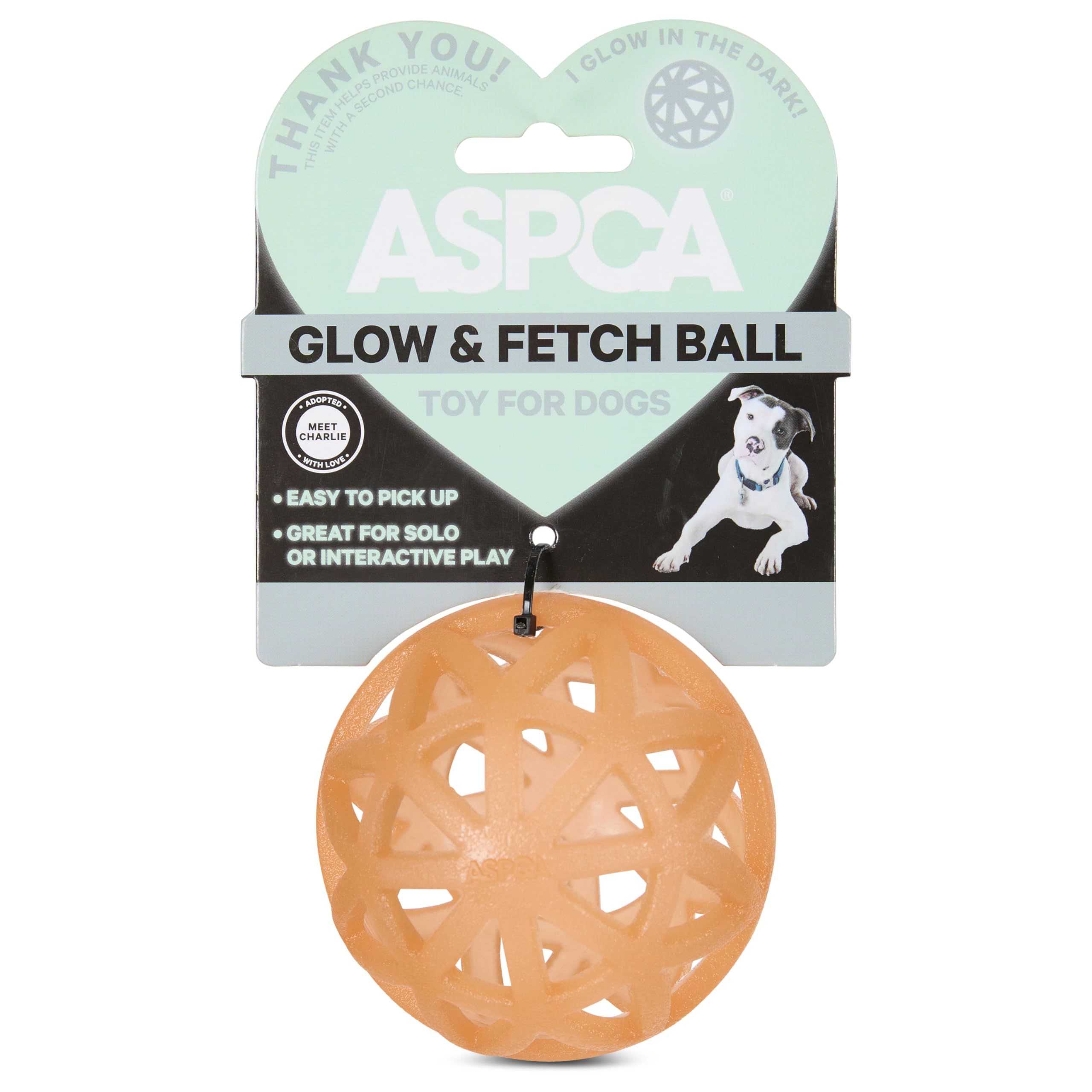 ASPCA Glow-in-The-Dark Cage Ball Dog Toy Easy-to-Pick-Up Rubber Ball for Nighttime Fetch Safe TPR Construction Durable Fun for
