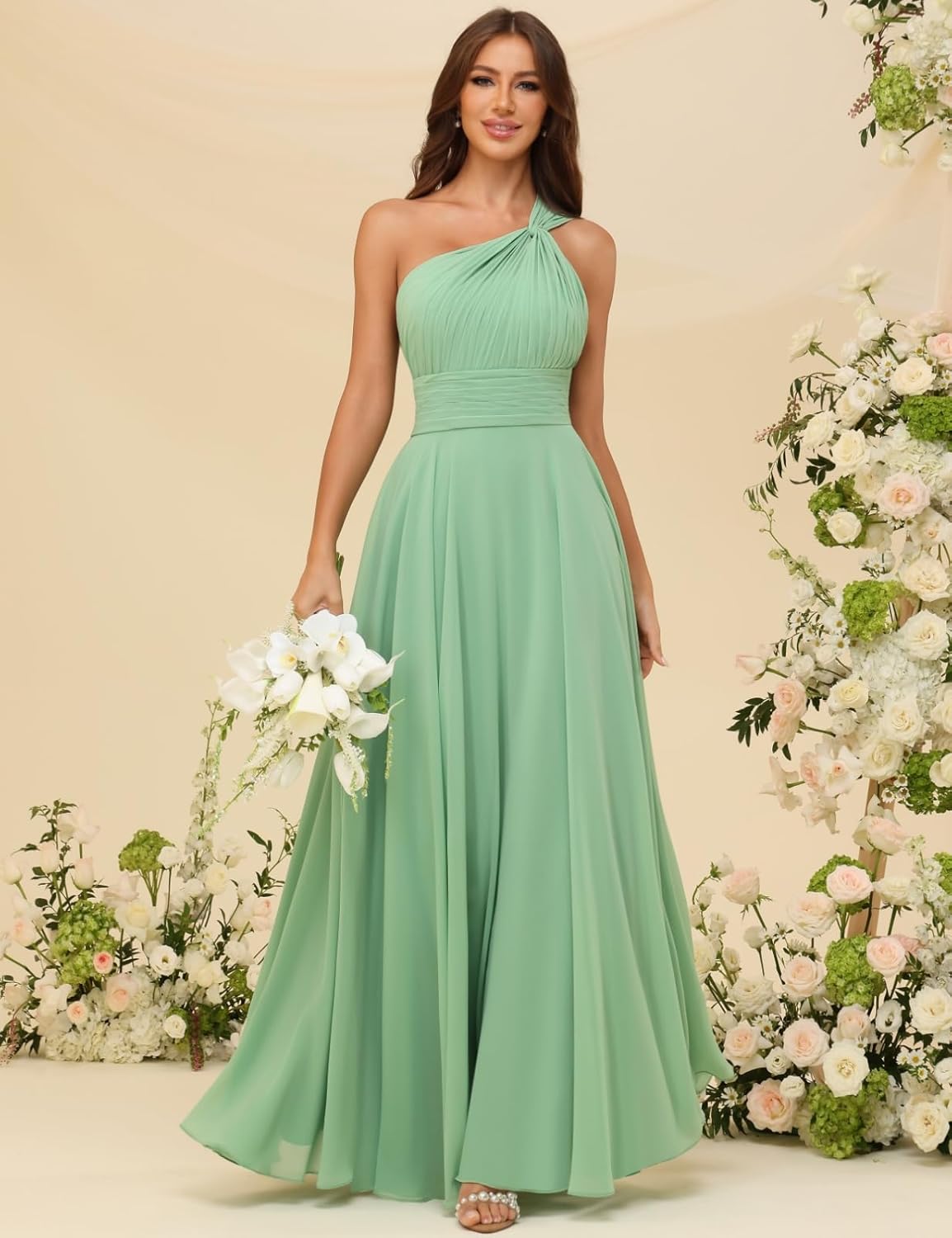 ForElise One Shoulder Bridesmaid Dresses for Women Chiffon A Line Pleated Long Formal Evening Gowns - Image 2