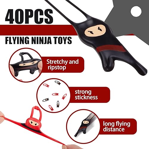 Miniatura 9 de Shindel 40 piezas de ninjas voladores elásticos, juguetes ninja elásticos para niños y niñas, juguetes divertidos para los dedos, gran regalo de