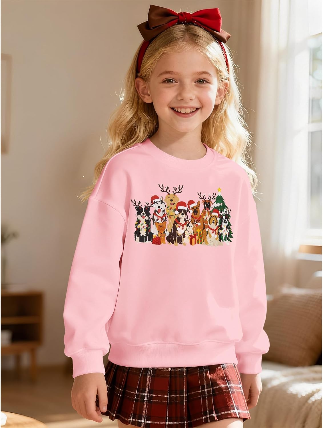 Kids Dog Christmas Sweatshirt Girls Boys Dogs Graphic Crewneck Shirt Xmas Holiday Doggy Lovers Pullover Top 6-11Y