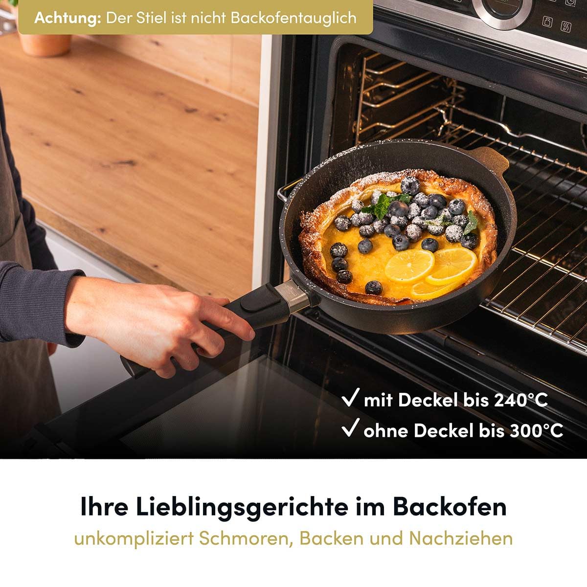 Hoffmann STONIQ Wokpfanne Ø 30 cm – PFAS-frei, Aluguss Wok mit abnehmbarem Stiel, IQ-SHIELD Antihaftbeschichtung, induktionsgeeignet, backofenfest 300 °C – Made in Germany WOK (mit Deckel)