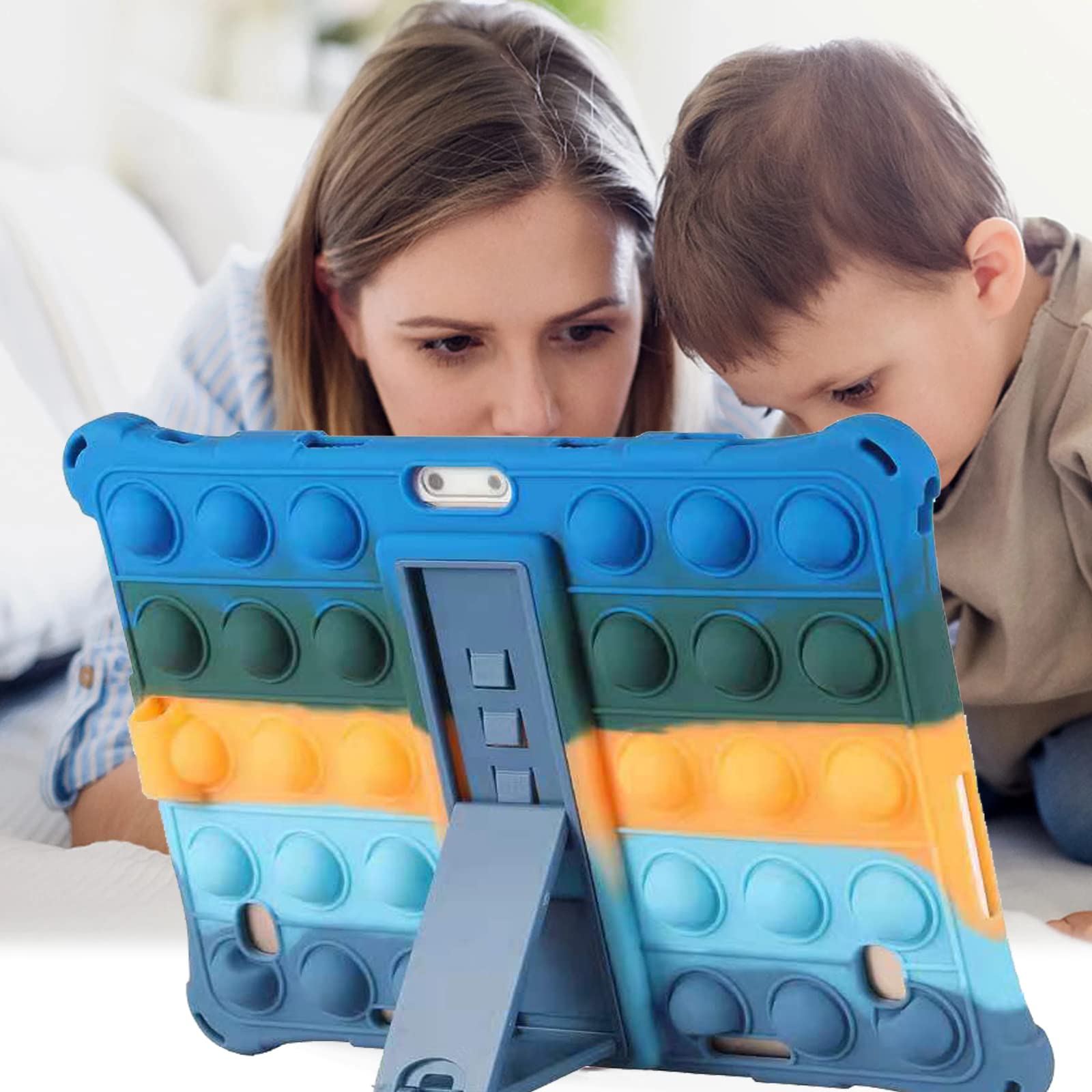 Funda de tableta para Lenovo /Huawei Universal de 10.1 pulgadas, funda de silicona suave anti-estrés con soporte para bolígrafo para Lenovo /Huawei Pop ansiedad Alivio Fidgets (azul colorido)