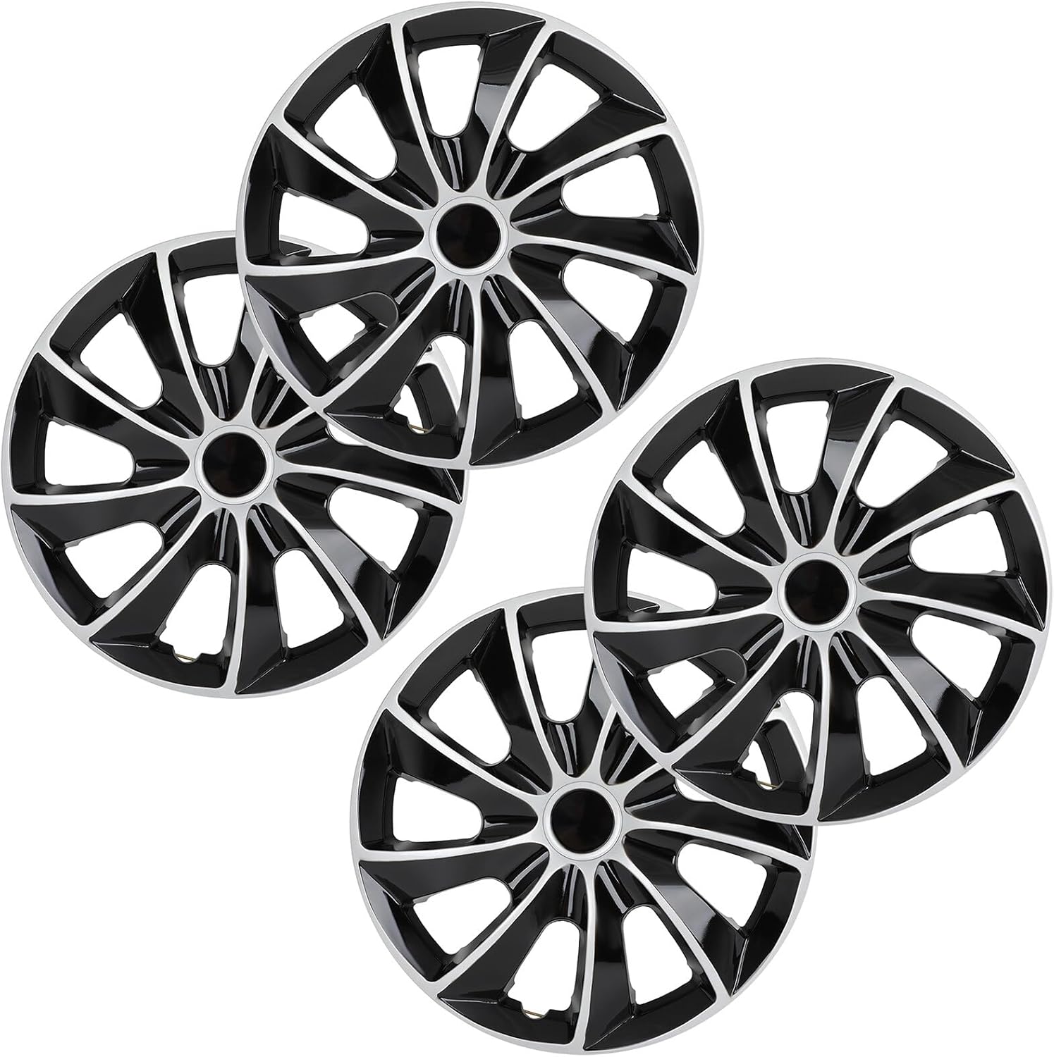 Universal Hubcap Wheel Cover Replacement Premium 16 Inch Hubcaps Set Wheel Rim Cover OEM Style Easy Snap On Hub Caps 4-Pack PP Material Black & Silver
