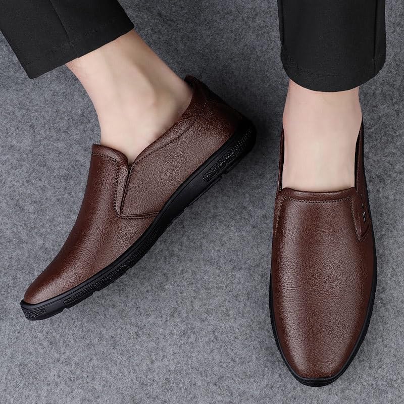 Men's Dress Shoes Slip On Formal Tuxedo Dress Leather Shoes Business Casual Driving Boat Wedding Shoes Patent Leather Brogue Low Heel Oxfords(Brown,7)2