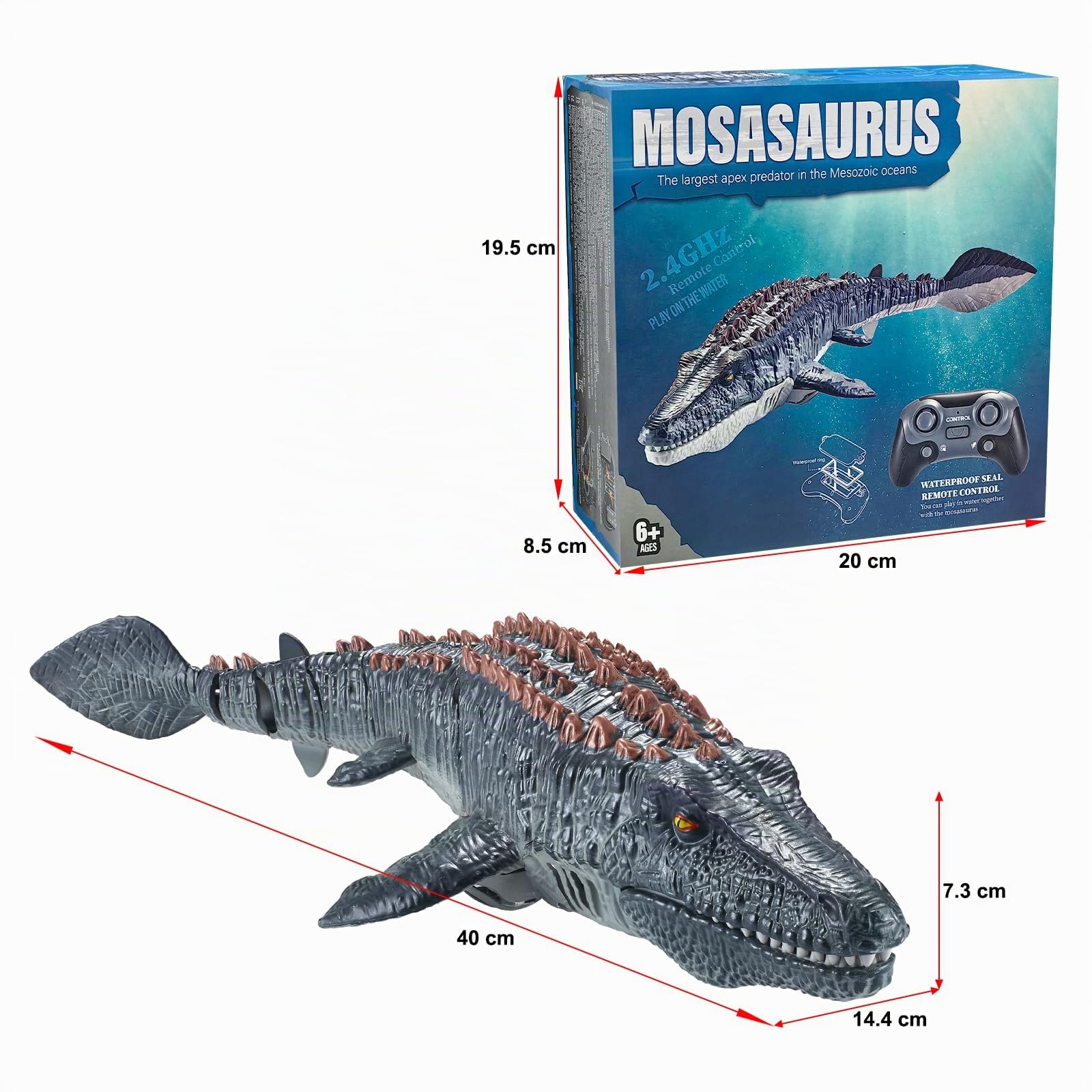 RC Bateau Mosasaurus Télécommandé 2,4GHz, Double Hélice, Jet D'eau Et LED - Rechargeable USB - Dès 6 Ans
