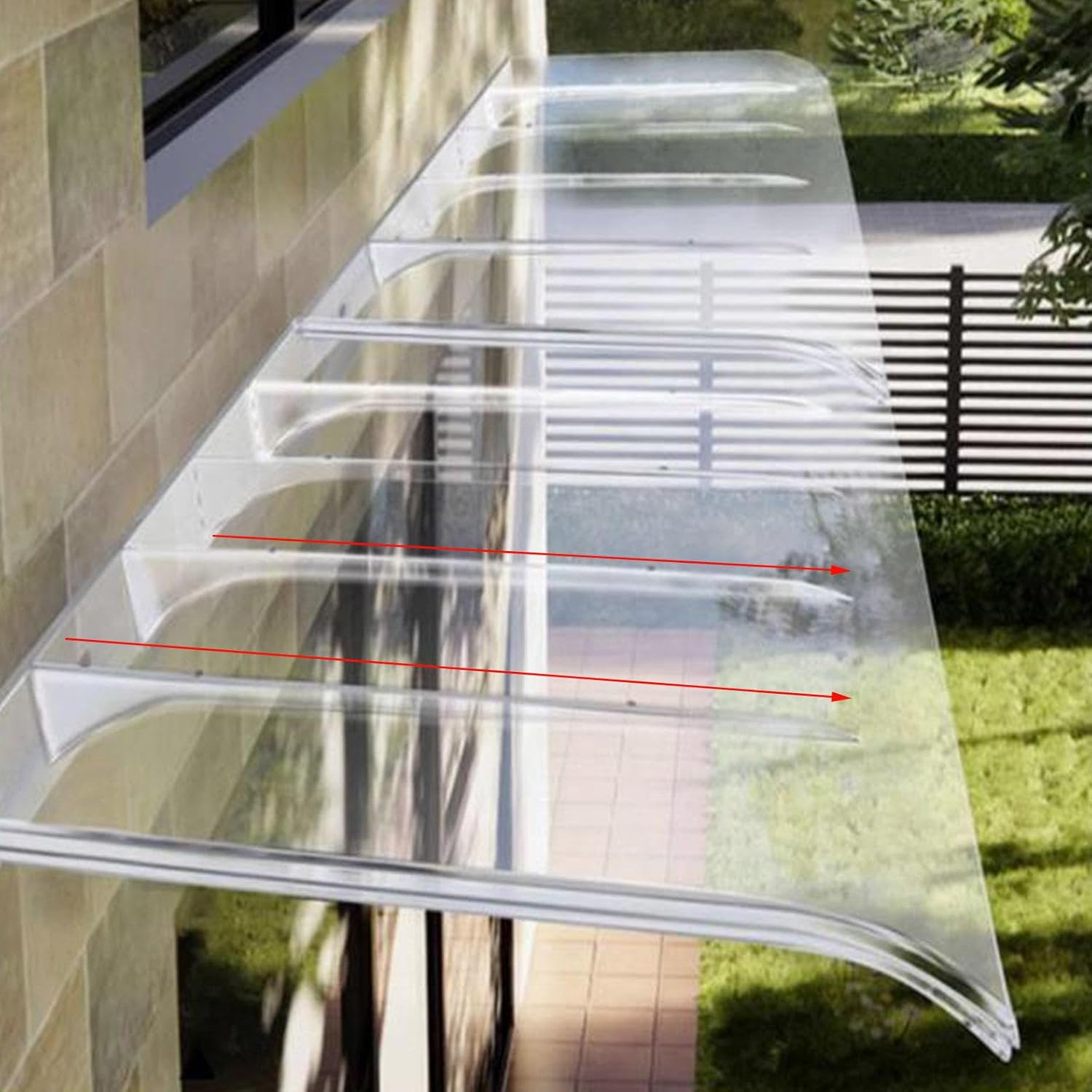 Curved Door Window Awning Canopy, Front Back Door Canopy Rain Shelter, Outdoor Entry Awning, Patio Porch Garden Canopies, 3mm Polycarbonate Roofing Covers, Waterproof,Clear-40x190cm/16x74.8in