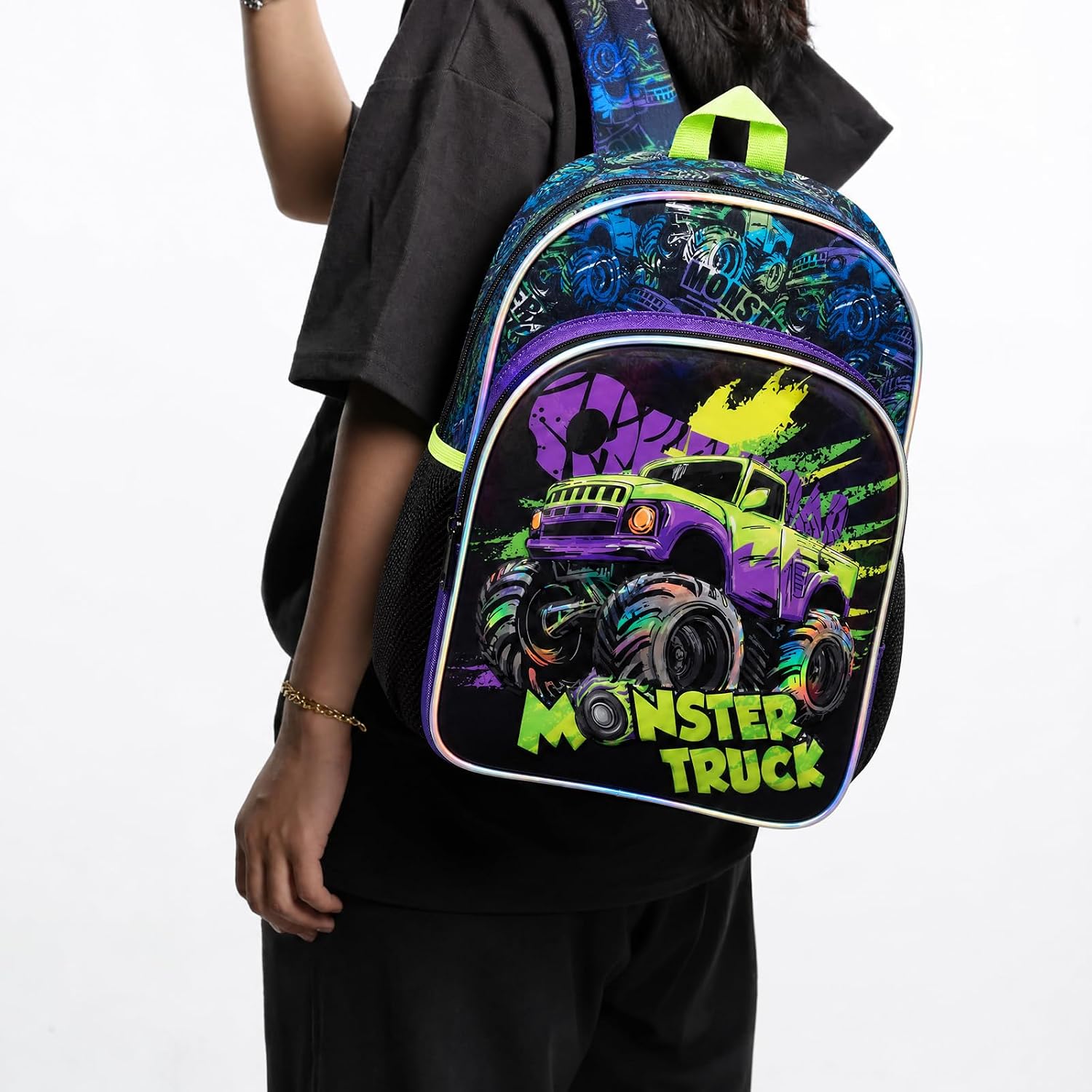 17" Truck Backpack for Boys,3D Holographic Truck Bookbag