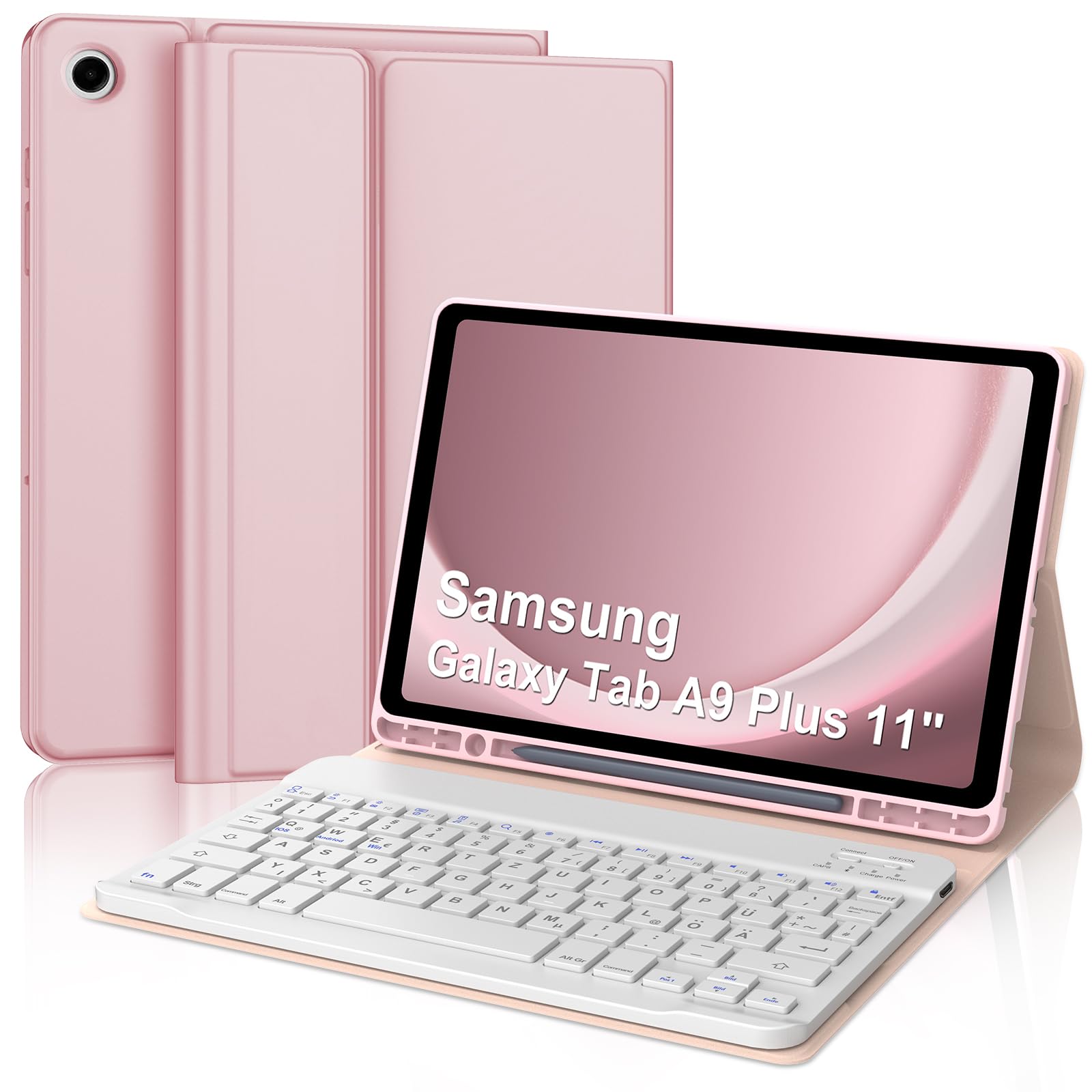 IVEOPPE Tastatur Hülle für Samsung Galaxy Tab А9 Plus 11 Zoll, [QWERTZ Deutsches], Bluetooth Abnehmbar Magnetische Tastatur für Samsung Galaxy Tab А9+/A9 Plus 2023 11 Zoll, Rosa