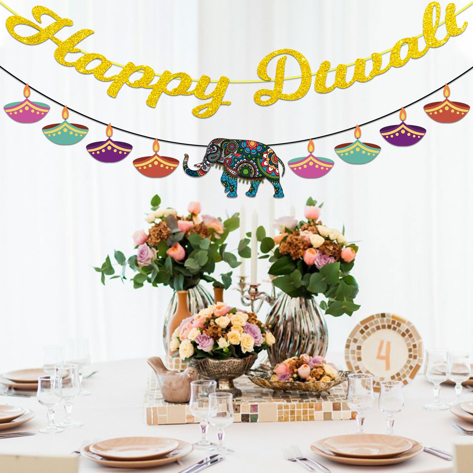 YIAJIA Happy Diwali Banner - Indian Festival of Lights Party Decor, Multicolor, Small - Image 3