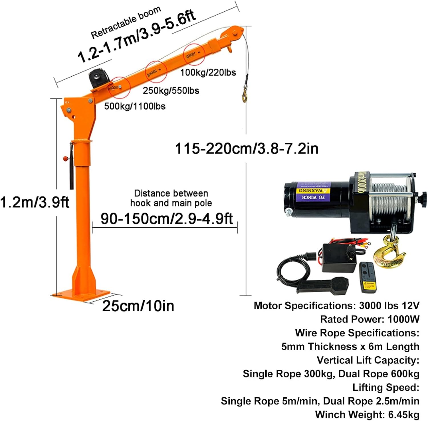 Truck Crane with 12v 4000lb Electric Winch, Folding Truck-Mounted Bed Crane with 360-Degree Swivel Functionality, Lifting Arm Bearing Capacity 220lb 550lb 1100lb