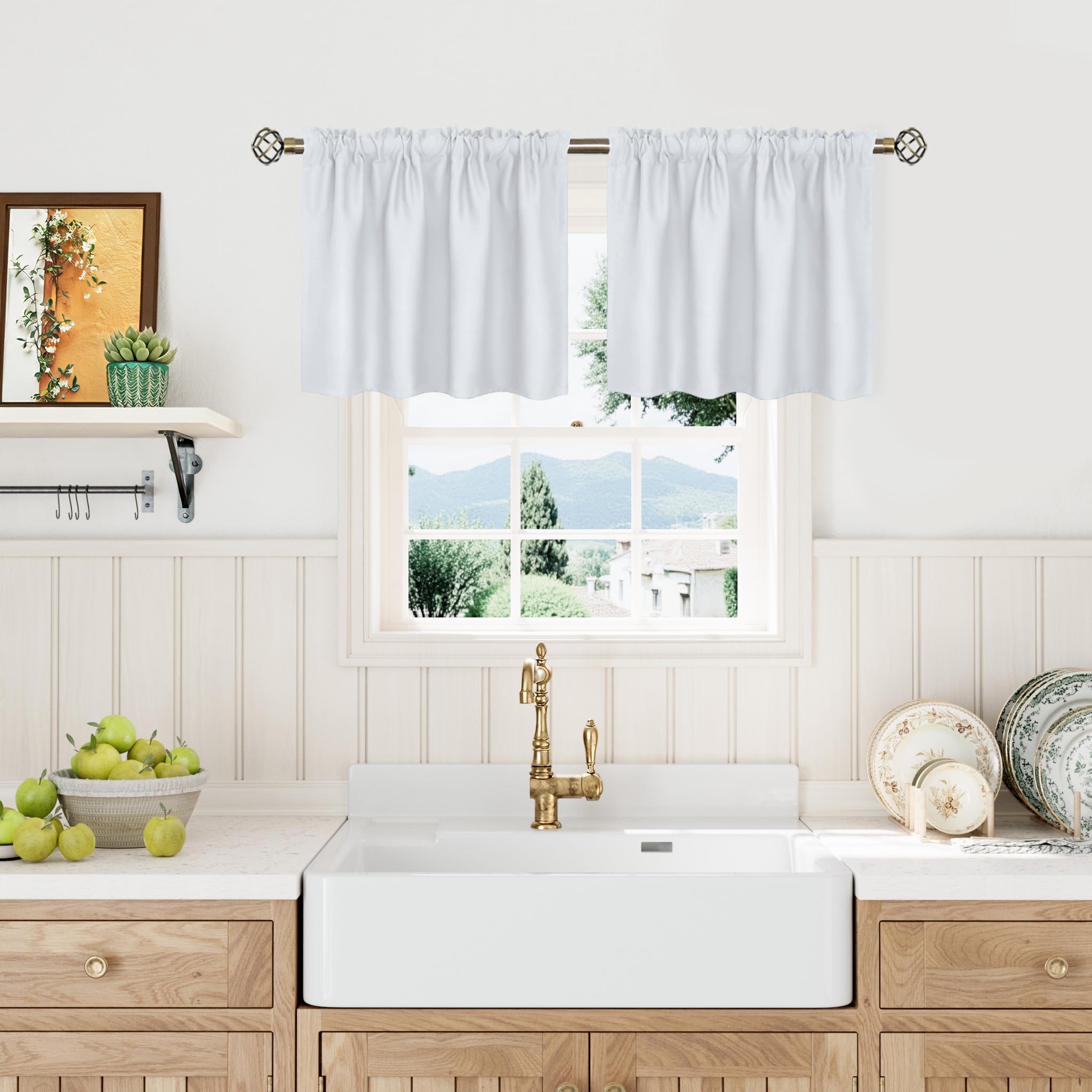 BGment Greyish White Small Tier Curtains 18 Inches Long 2 Panels Rod Pocket — image 1