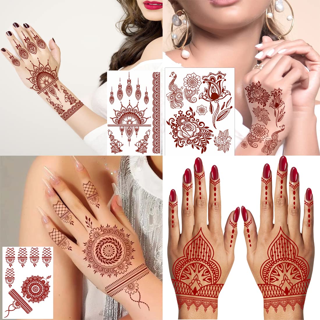 Intricate Lace Henna Temporary Tattoo Combo Pack of 4 Versatile Body Art or Woman and Girls