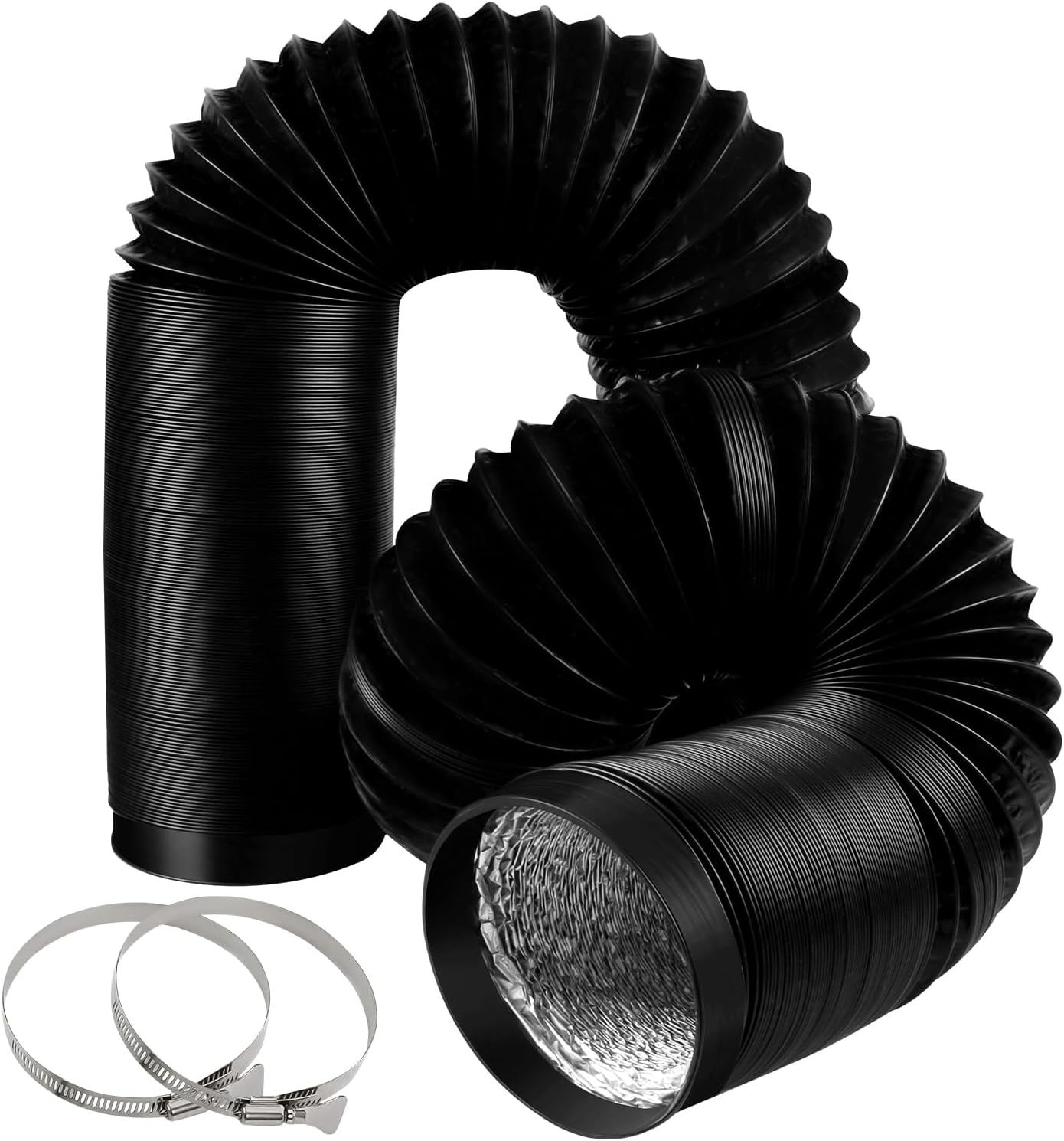 YIJUHOU 4-Inch Dryer Vent Hose 26FT Flexible Aluminum Duct with 2 Clamps - 4-Layer Heavy Duty for HVAC, Exhaust, Grow Tents Black