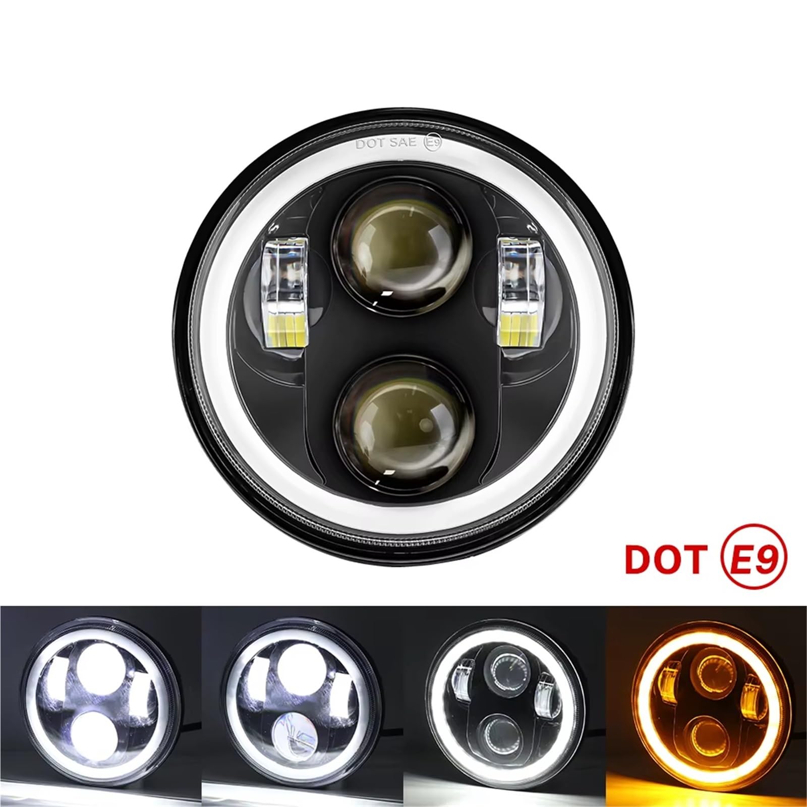 Faro Moto Per Shadow VT 600 700 750 1100 Per VTX 1300 1800 Faro Anteriore Motocicletta Faro A LED Da 5,75 Pollici Fari Anteriori Moto(Black Halo)