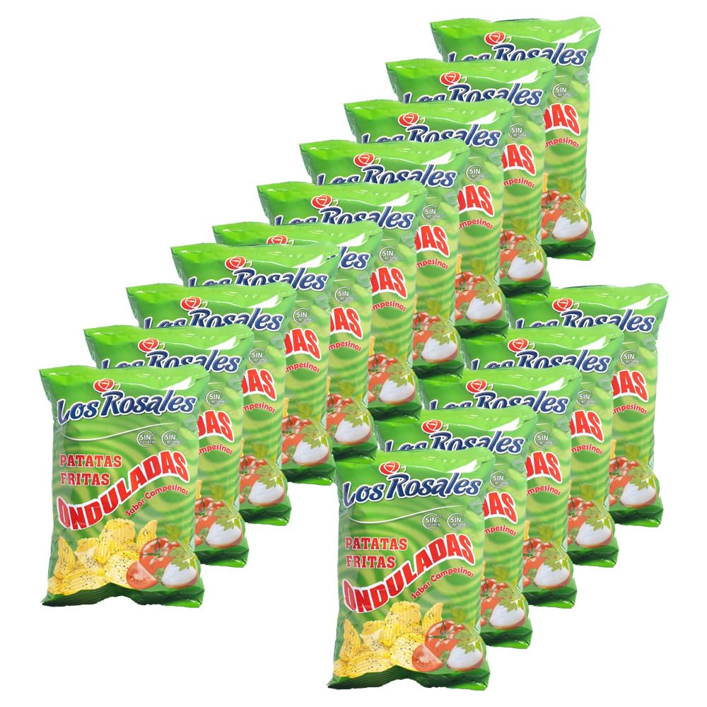 LOS ROSALES Patatas Fritas Onduladas Sabor Campesinas Caja 15 Bolsas, patatas fritas, snacks y aperitivos, patatas fritas sin gluten sin lactosa, snacks…