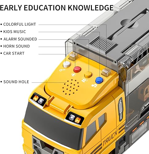 Miniatura 3 de TEMI Juego de juguetes de construcción de ingeniería fundida a presión con tapete de juego portacamiones carretilla elevadora excavadora mezcladora