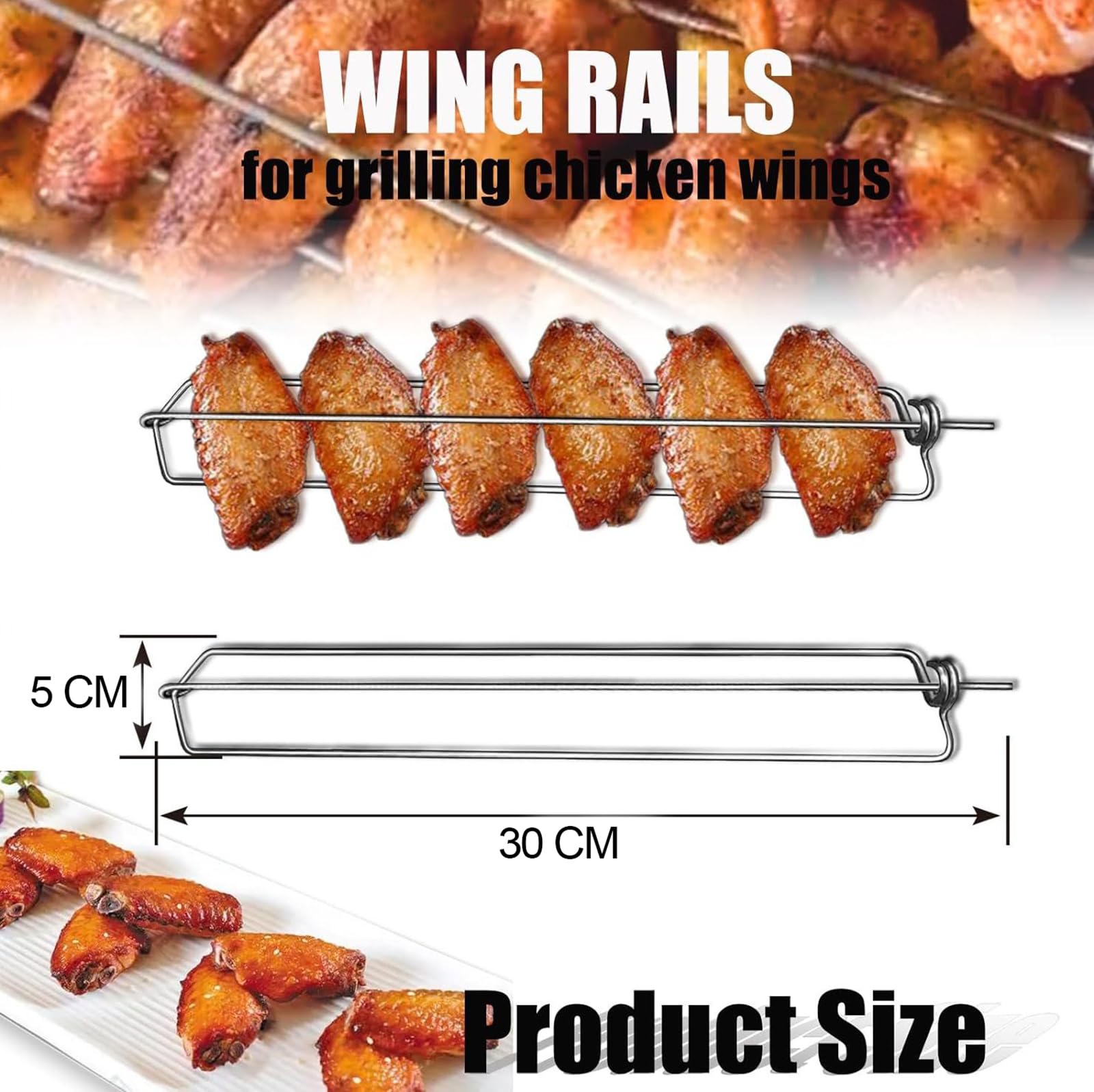 4 Pezzi Clamping Wing Rails for Grilling Chicken Wings,Chicken Wing BBQ Fork,Ali di Pollo Forchetta BBQ,Set di Strumenti per Barbecue con Ali di Pollo Picnic All'Aperto