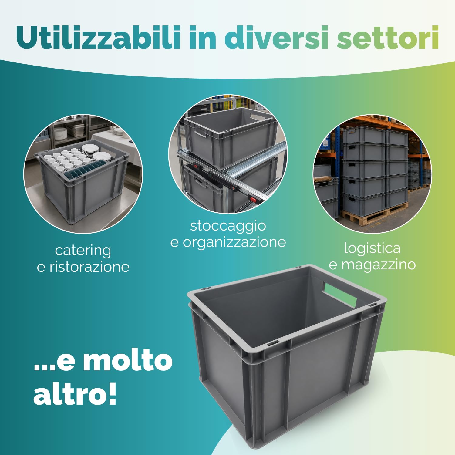 PALUPLUS 3 Cassette Multiuso con Maniglie in Plastica, Misura 60x40x32 cm, Contenitore Eurobox per Stoccaggio, Box Sovrapponibile per Garage, Aziende, Magazzini, Made in Italy -8222C -6,3