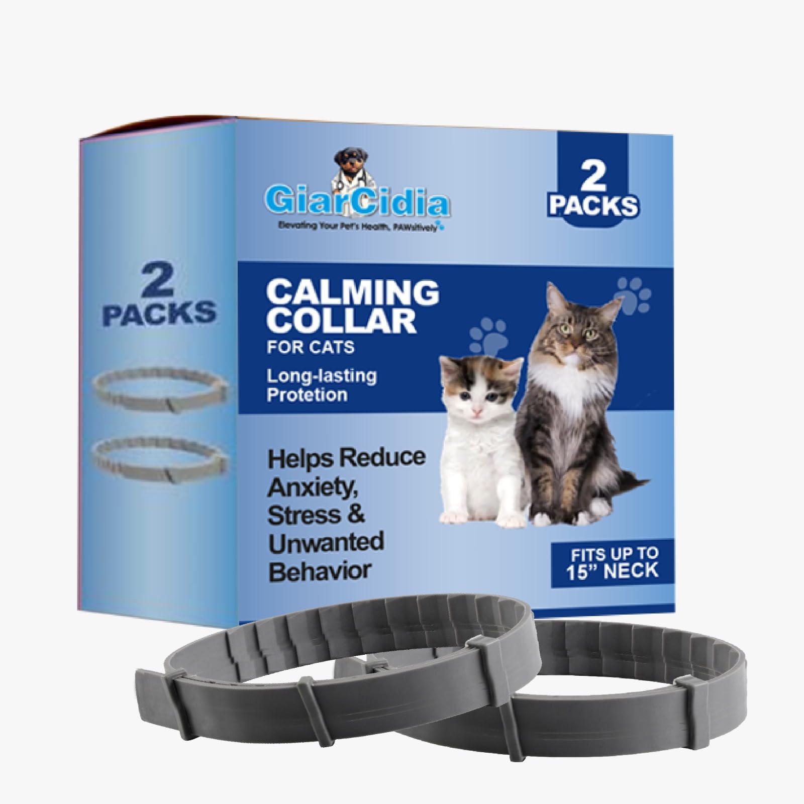 Soothing Cat Calming Collars - 2 Pack Grey Adjustable Collar for Anxiety Relief | Pheromone-Infused Comfort Collars for Cats | Lasts 30 Days | Ideal for Stressful Situations