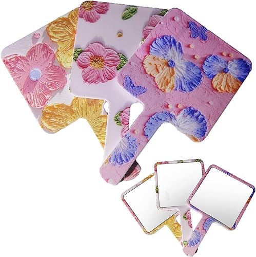 3 espejos de mano, espejo de maquillaje de mano con flores impresas, espejo cosmético para novias, esposa, mamá, damas