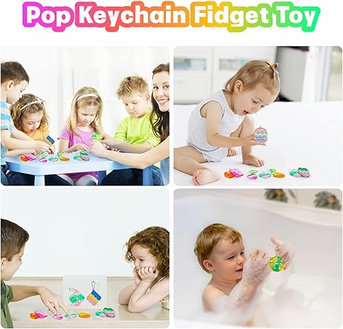 Miniatura 5 de Juguetes para ansiedad a granel para niños, recuerdos de fiesta de cumpleaños para niños, 20 unidades de lindos mini llavero de pez para reventar,