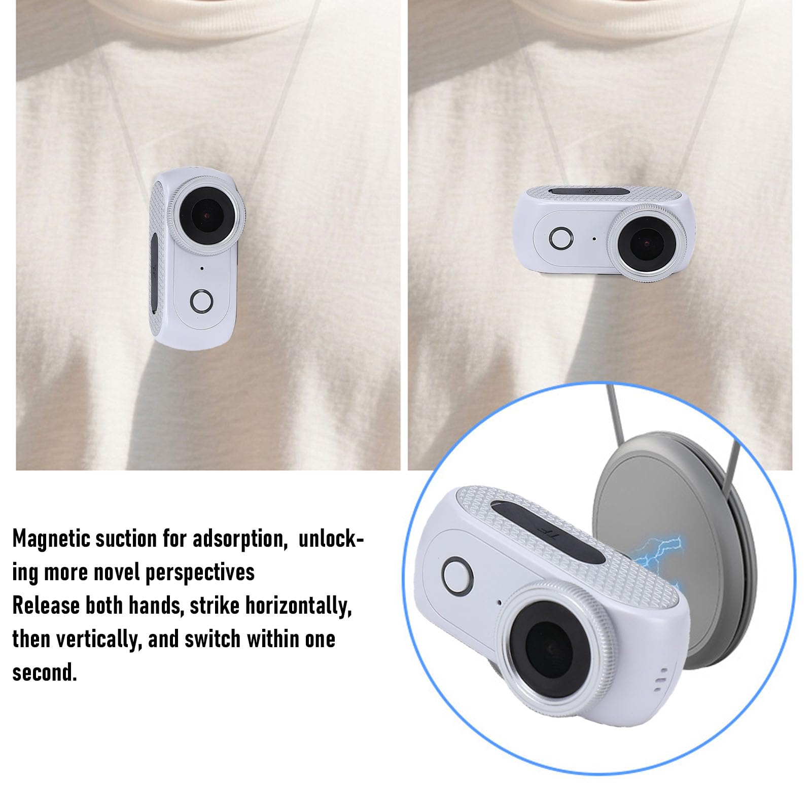 PUSOKEI Videocamera Action 4K con Schermo Ribaltabile, Magnetica e (WHITE) | Schermo Tattile da 2 Pollici, Rallentatore, Time Lapse, Rilevamento Movimento e Supporto Wi-Fi.