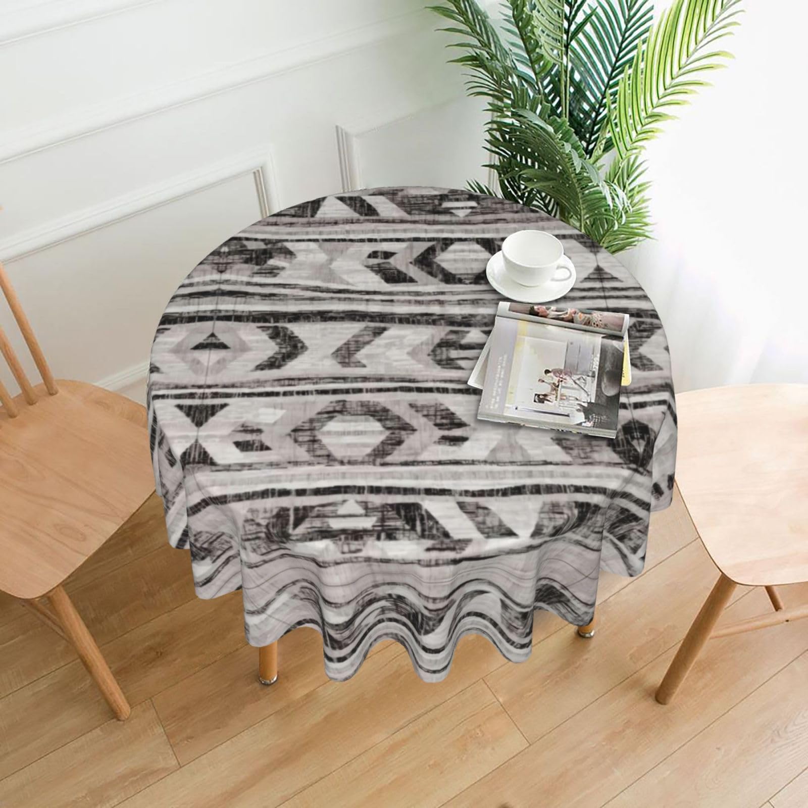 hhxvcv Grey Tribal Round Tablecloth – Dining Table Cover