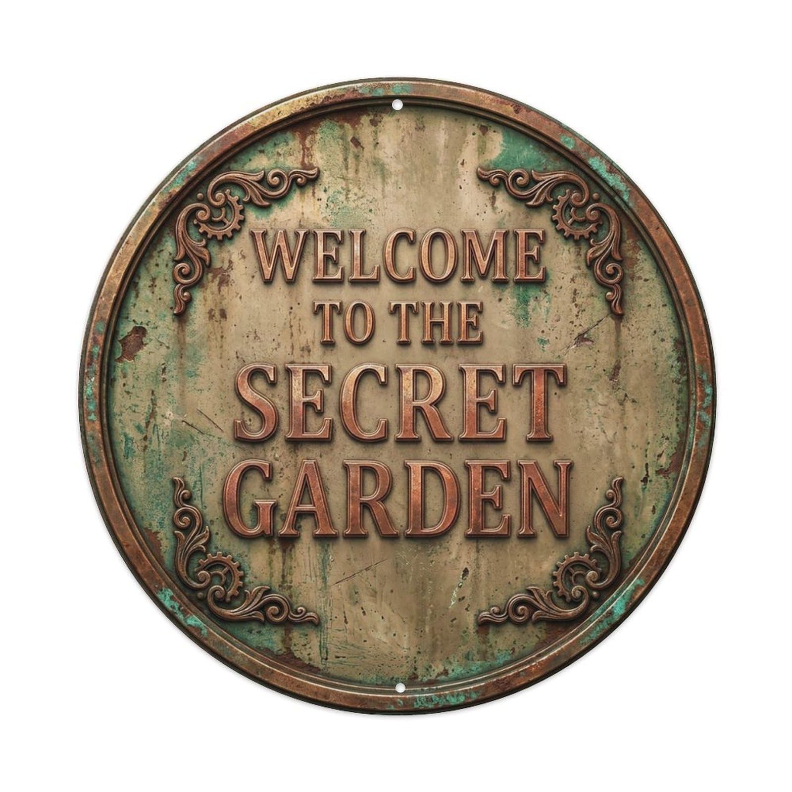 Vintage Welcome Secret Garden Copper Beige Vine Metal Tin Sign