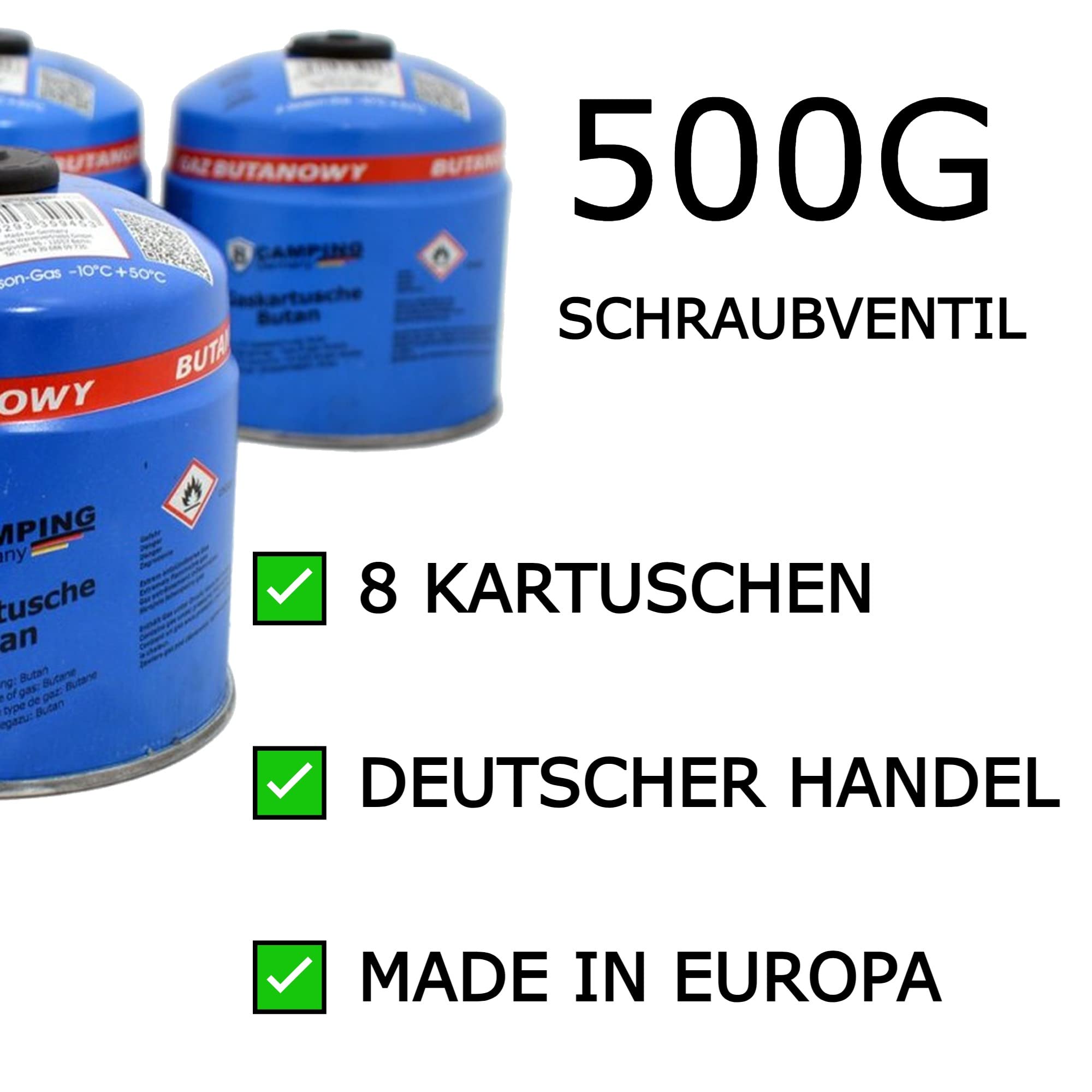 TronicXL 8 cartuchos de gas de 500 g y 500 g con válvula de rosca, cartuchos de gas butano, cartucho de válvula de rosca para camping