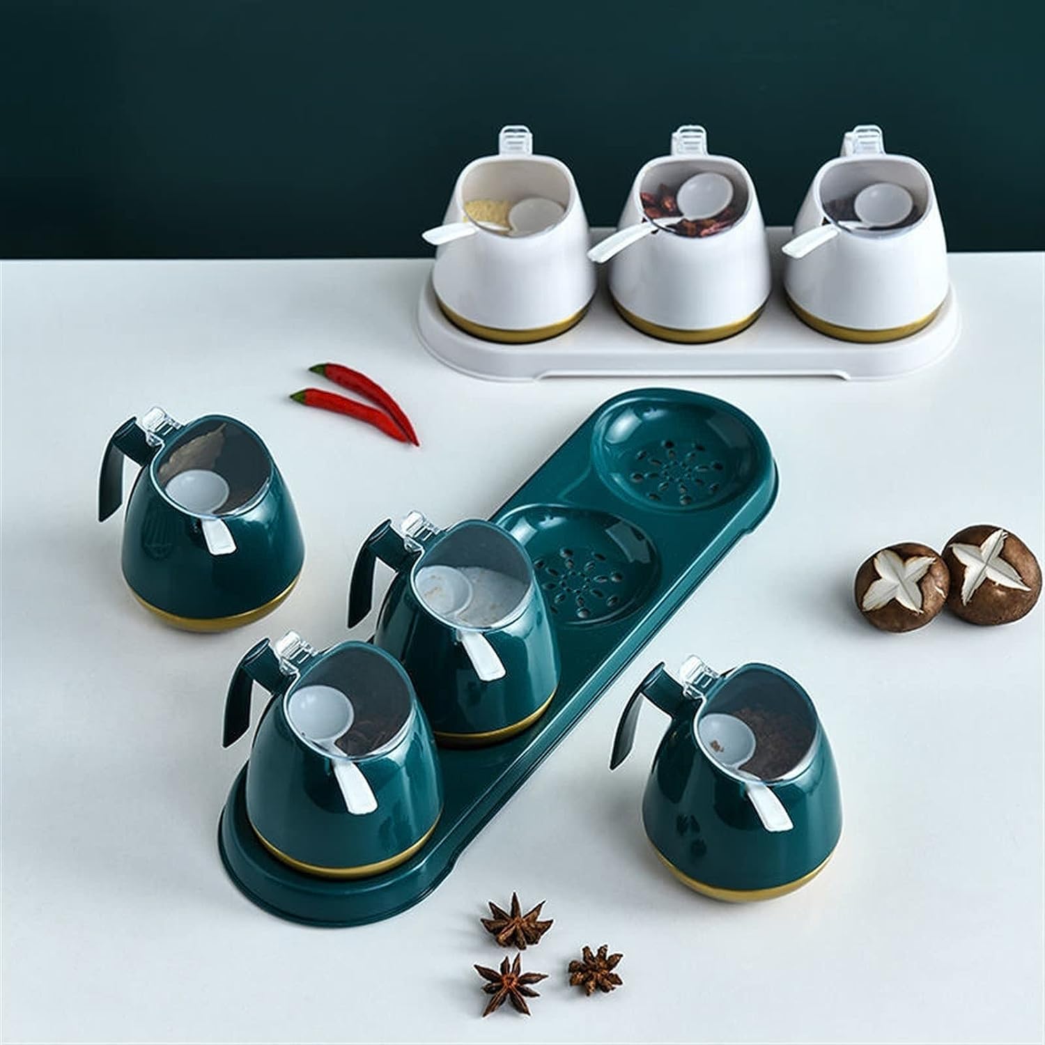 SAeWare Set di barattoli per condimenti per spezie, set di barattoli per salsa di sale, ampolla per condimenti, portaspezie, bottiglia per condimenti, set di contenitori per condimenti, bancone da
