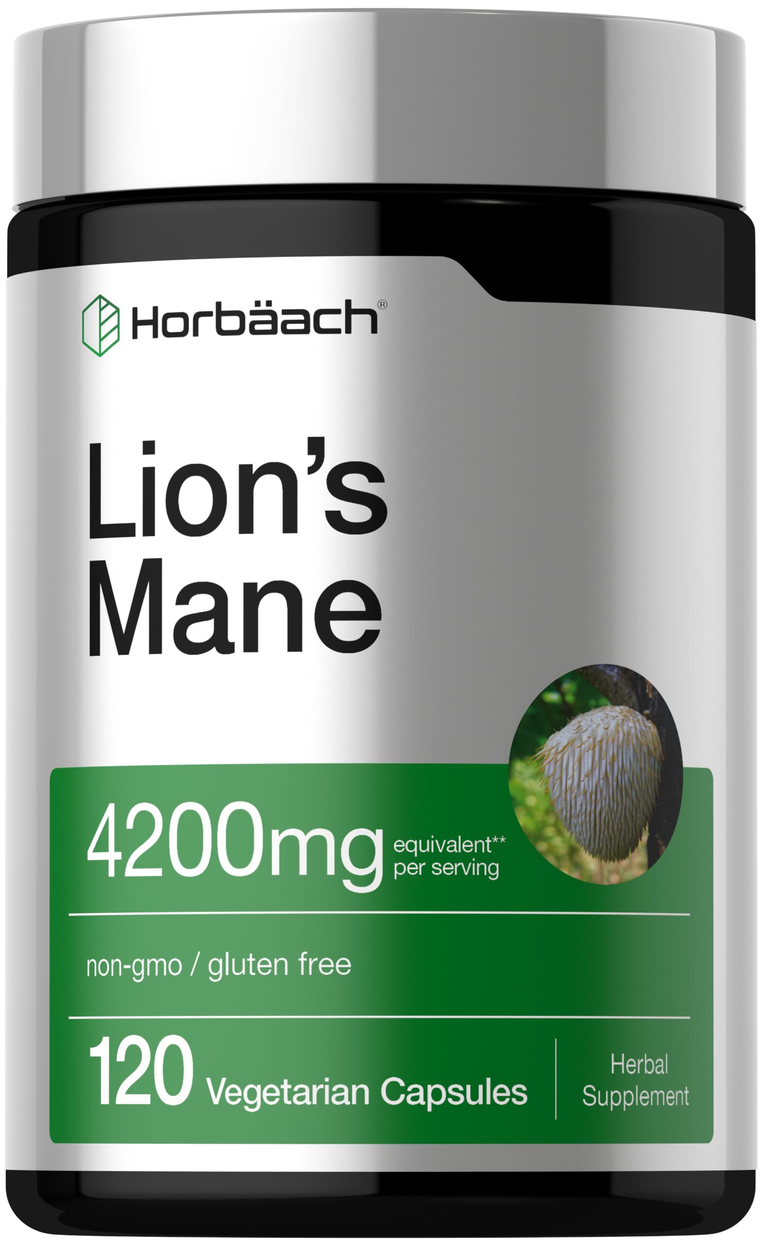 Horbäach Lions Mane Mushroom Extract | 120 Capsules 120 Count (Pack of 1)