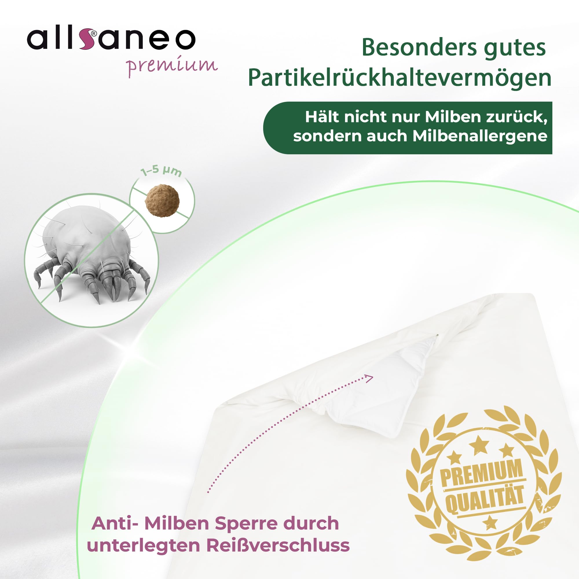 allsaneo Premium Allergiker Deckenbezug 155x220 cm | Allergie Bettwäsche extra weich und leicht | Anti Milben Encasing | Milbenschutz | allergendichter Zwischenbezug | Hohenstein Zertifiziert