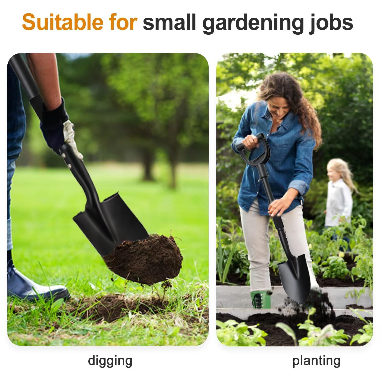 Pala da giardino – manico lungo 70 cm – Robusta vanga per scavare, vanga da giardino, pala rotonda in metallo per il giardino, grande commercio D, pala da spiaggia, pala da neve per auto
