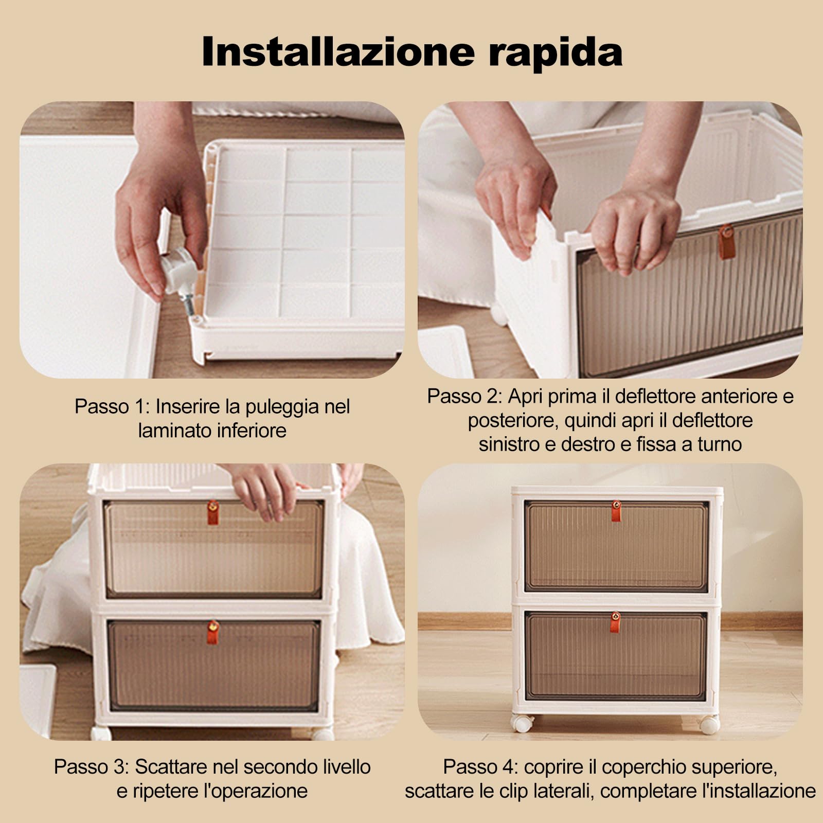 Ergocar Scatole Portaoggetti Pieghevoli In Plastica Trasparente Con Coperchi E Ante A Persiana - Impilabili