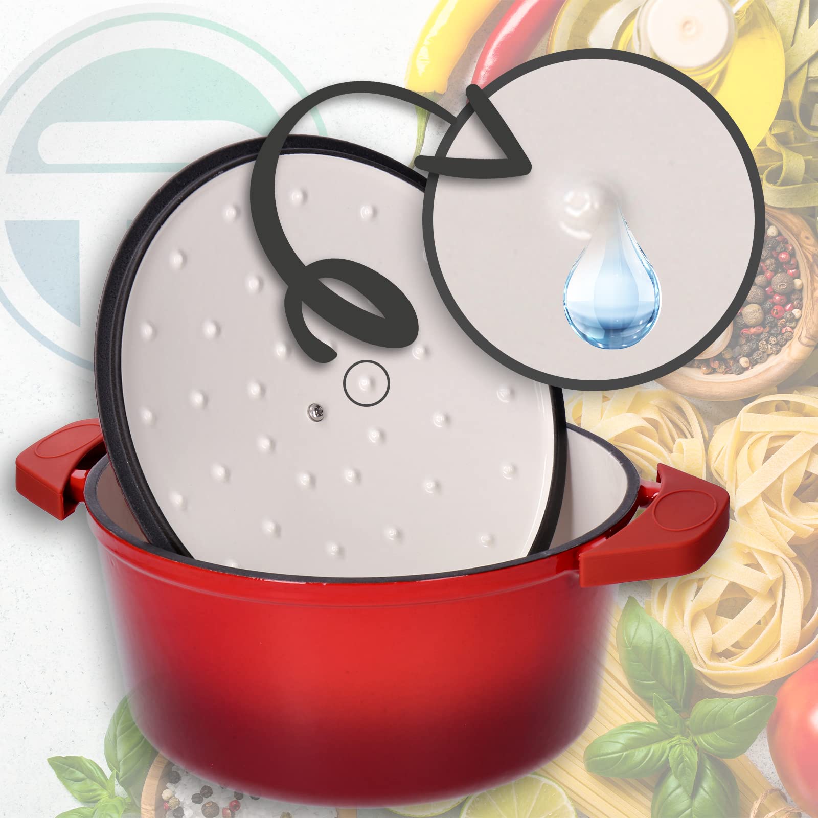Pentola, casseruola per carne in ghisa smaltata con coperchio 6 l, diametro 28 cm, pomello in acciaio inox, adatto per tutti i piani cottura, compresi quelli a induzione, utilizzabile in forno fino a