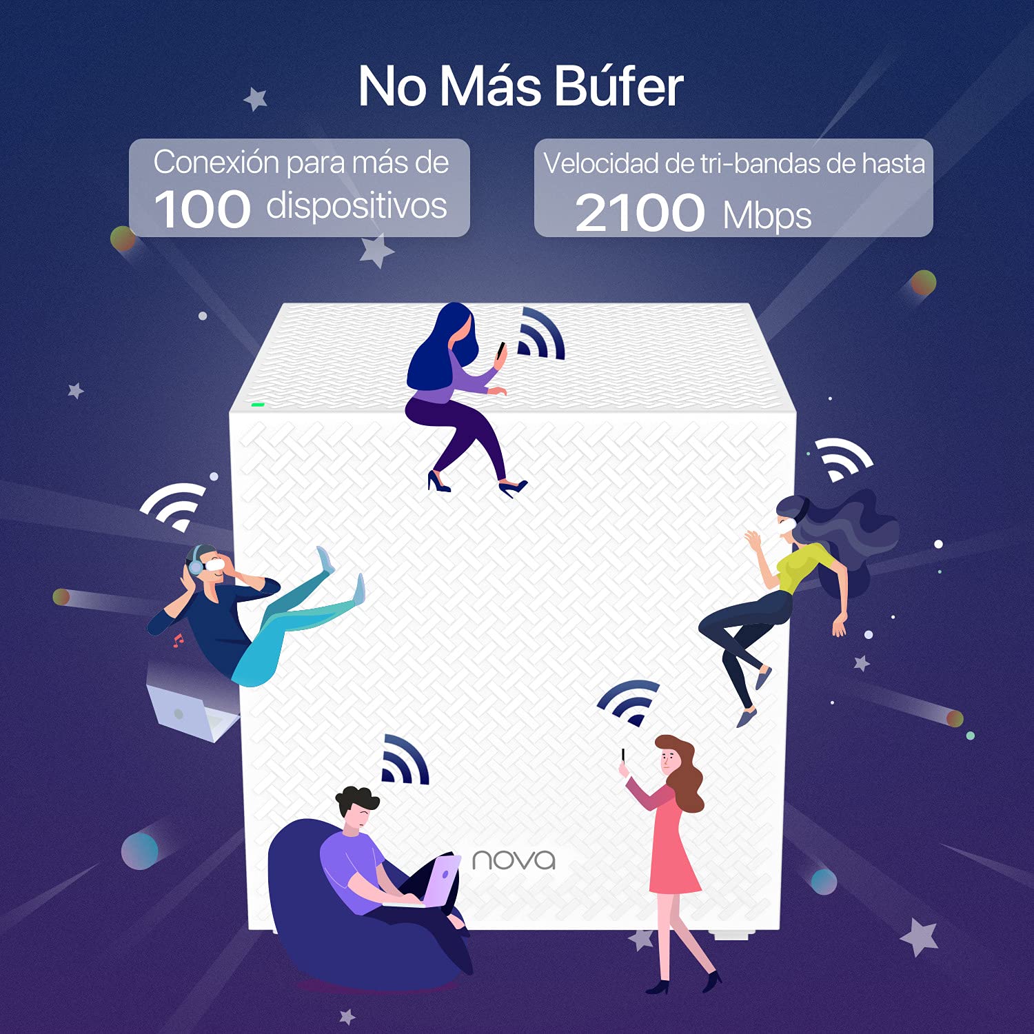 Tenda Nova WiFi Mesh AC2100 MW12 - Sistema Mesh WiFi Tri-Banda para Casas Pisos y Hogares - Cobertura de hasta 500m² - 3x3 Puertos Gigabit &100 Dispositivos - Repetidor WiFi Router- 3 Pack Blanco