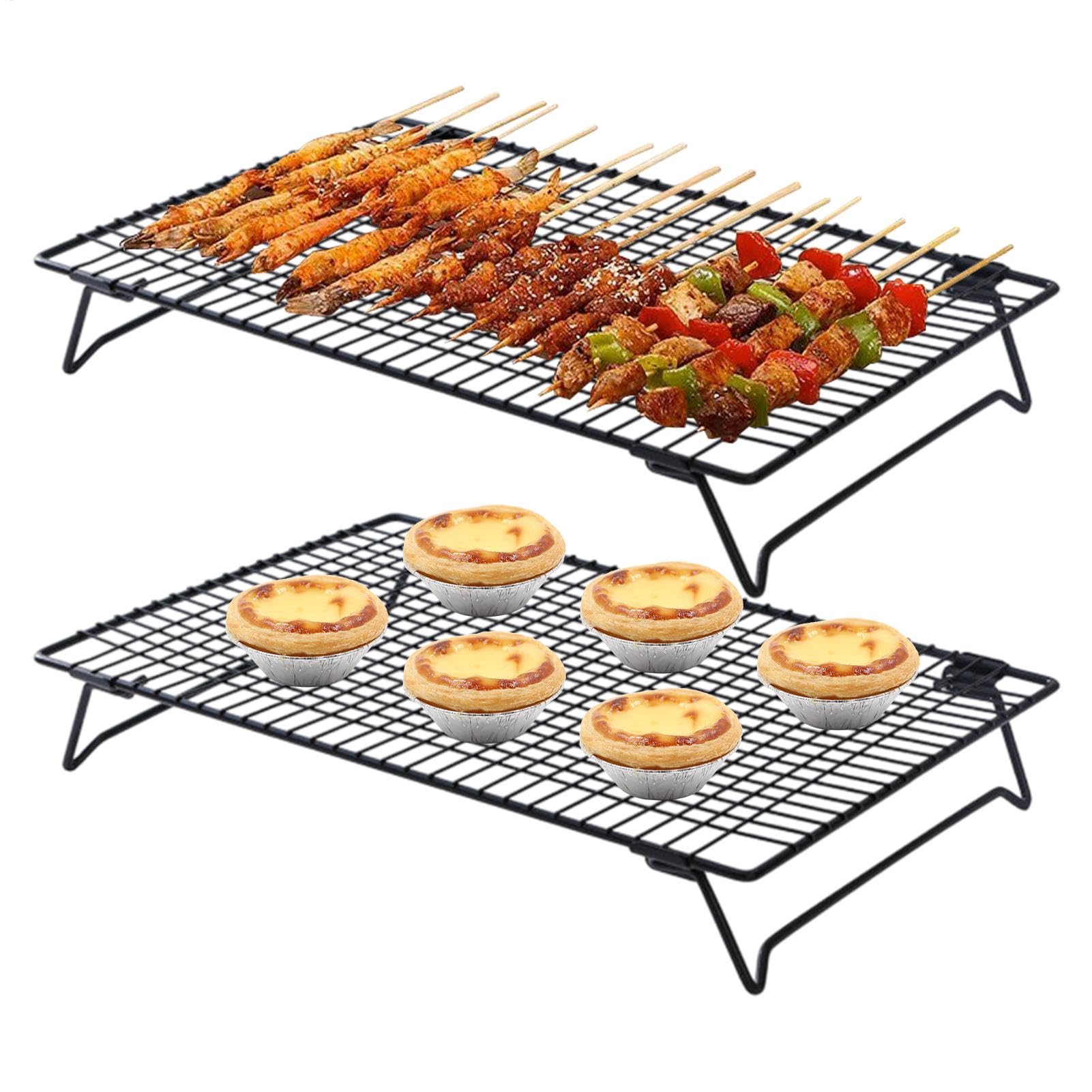 Cake Cooling Rack, Cooling Rack, Portable Sleek Stackable, Sturdy Decorative Carbon Steel, Kitchen Rack for Baking, Indoor, Outdoor, Present, Grilling, Roasting, 34 x 24 x 5.7 cm