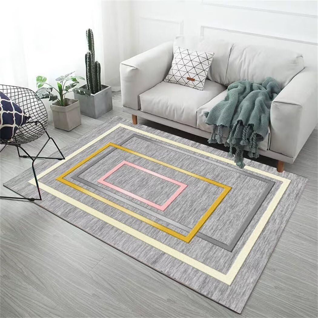 Tapis pour ado fille lavable résistant aux taches tapis gris moderne 100x160cm