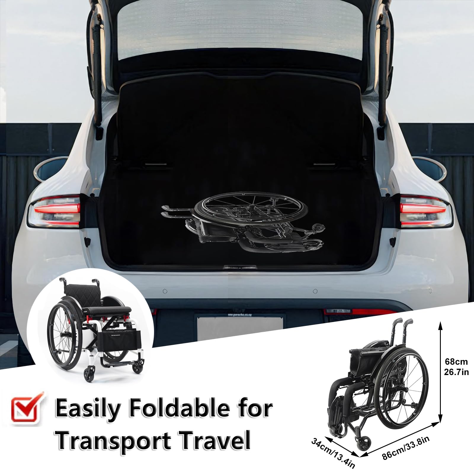 Silla de Ruedas Deportivas para Adultos,Silla de Ruedas Deportivas Plegable Ultra Ligera para Todo el Terreno,Silla de Ruedas de Aluminio silenciosa portátil para Todo el Terreno(38cm/15in)