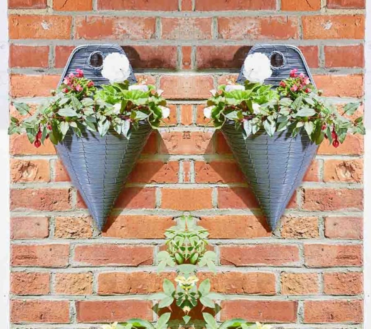 Garden Mile Slate Garden Mile® 14'' Wall Mount Cone Flower Basket 2Pc Set Grey Rattan Effect Outdoor Planter Pre-Lined Plant Holder