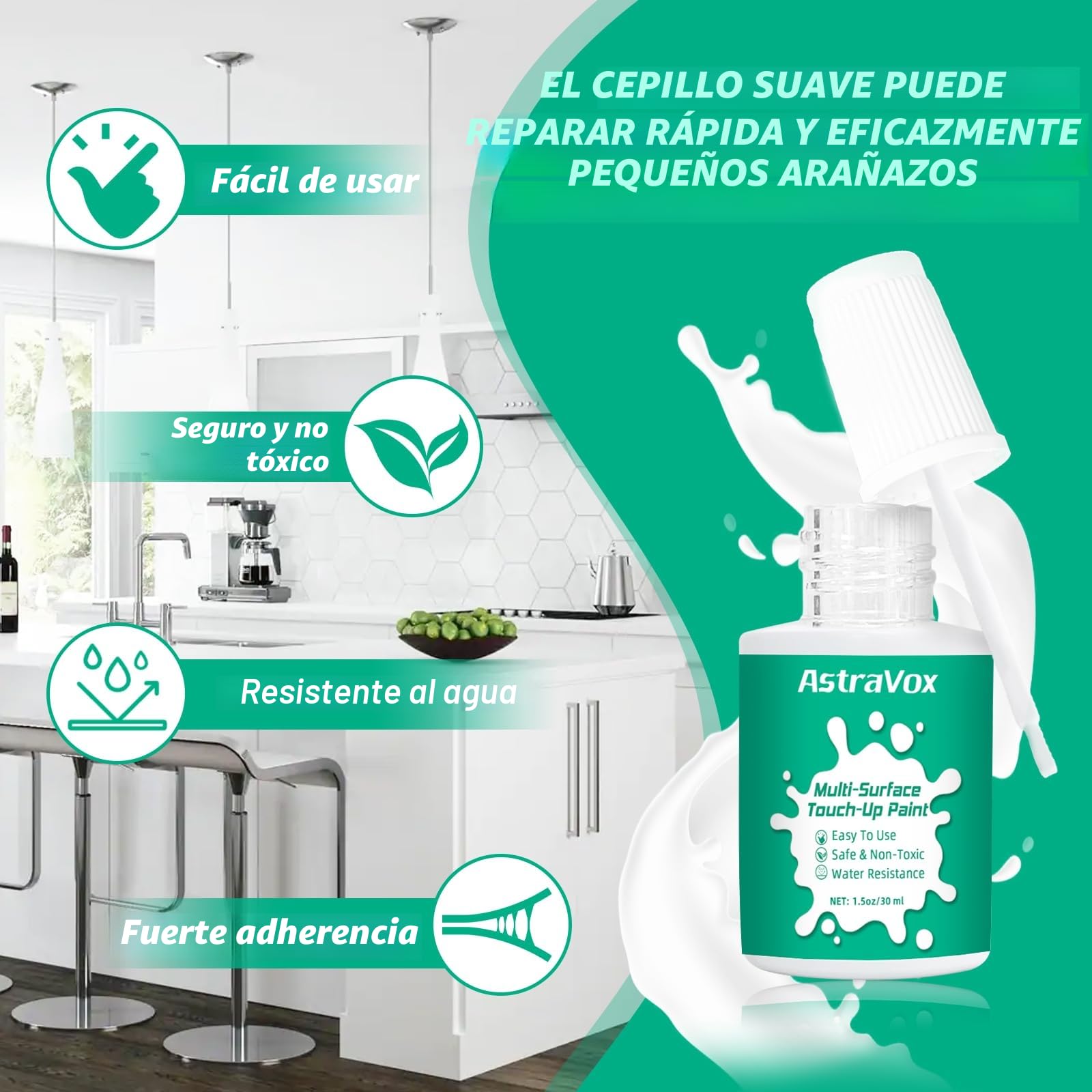 AstraVox pintura bañera, multisuperficie para esmalte, muebles, electrodomésticos, azulejos, baños, reparación de rayones en interiores y exteriores, impermeable, fácil de usar (semibrillante)