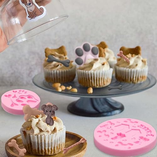 Miniatura 7 de Moldes de silicona para perros, 2 paquetes de mini lindos gatos y perros, moldes de chocolate para fiesta de cumpleaños de bebé, decoración de
