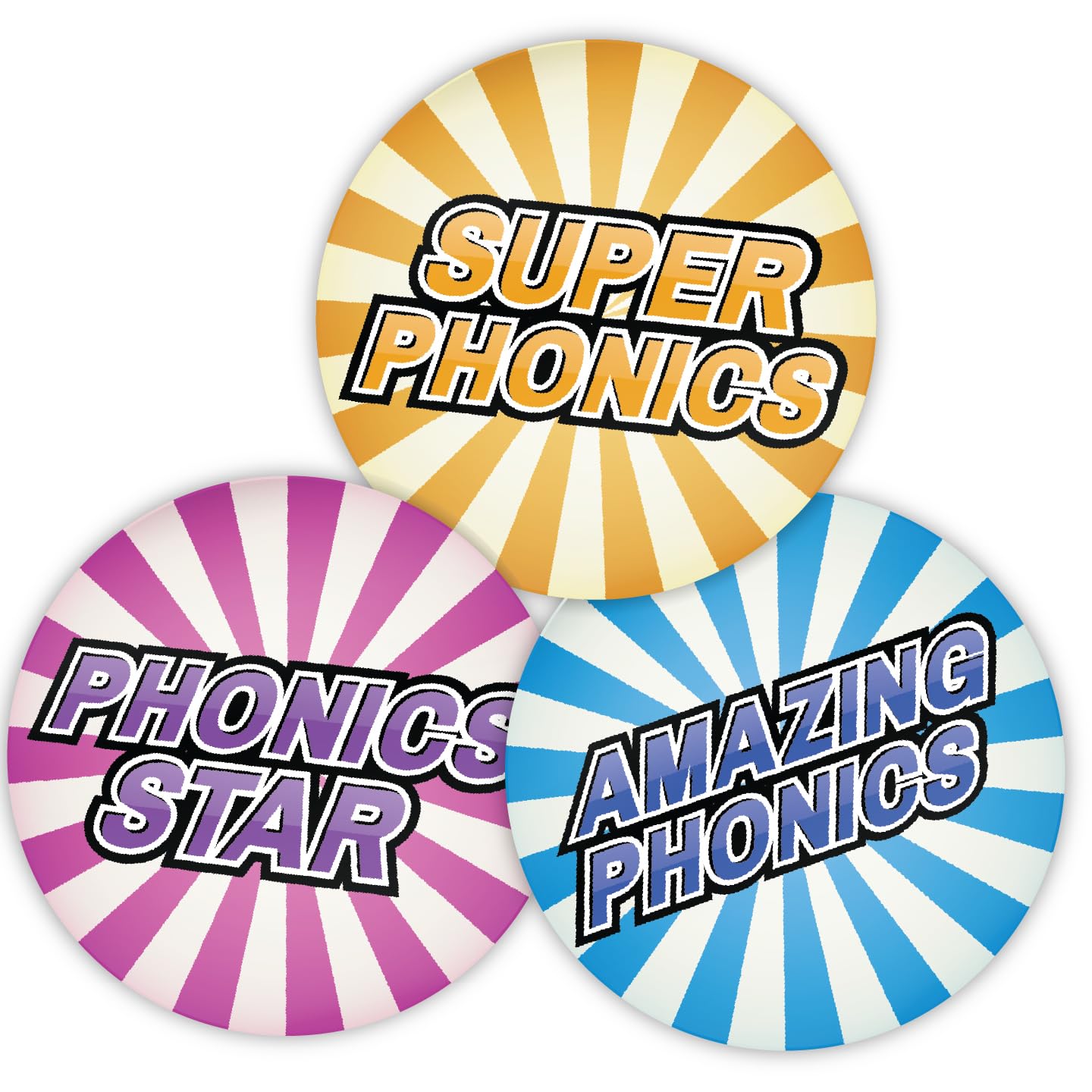 Stone Melon School Reward Stickers 144 Phonics Comic Burst Stickers 30Mm Round Awards Nursery Teachers Parents Children Kids