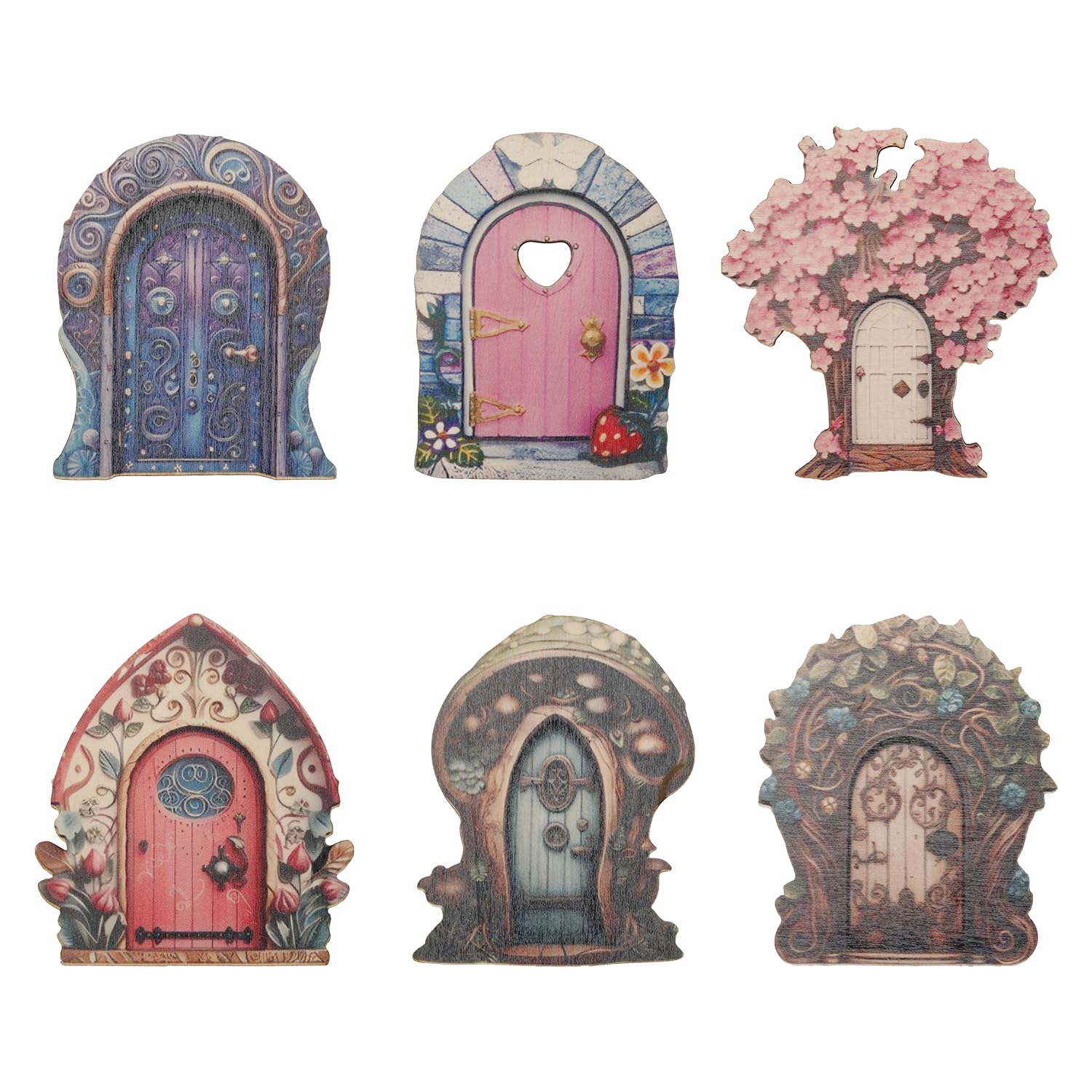 Tabanzhe 6 Pcs Miniature Wooden Fairy Doors, Elf Doors for Garden Trees, Fairy Garden Ornaments and Accessories for Home, Indoor, Lawn, Yard, and Potted Decoration