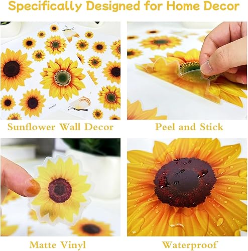 Miniatura 3 de AOWDIAO Calcomanías de pared de girasol, decoraciones de girasol para dormitorio, cocina, baño, sala de estar