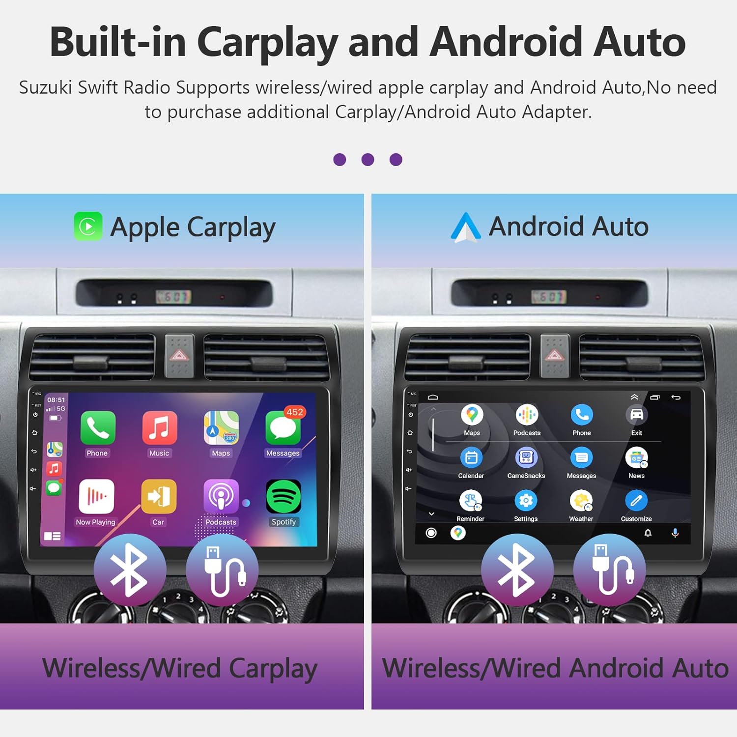 podofo android car stereo radio with carplay android auto for suzuki swift 2005 2006 2007 2008 2009 201010 inch touchscreen radio with gps navigation