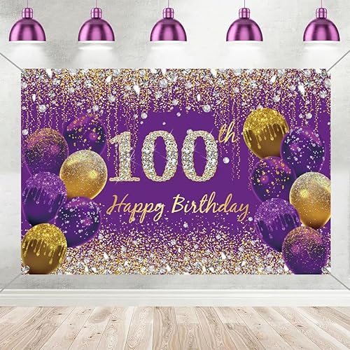 Decoración de cumpleaños número 100 para mujer, póster de tela morada, decoración de fiesta de cumpleaños, pancarta de fondo de cumpleaños número Decoración de cumpleaños número 100 para mujer, póster de tela morada, decoración de fiesta de cumpleaños, pancarta de fondo de cumpleaños número