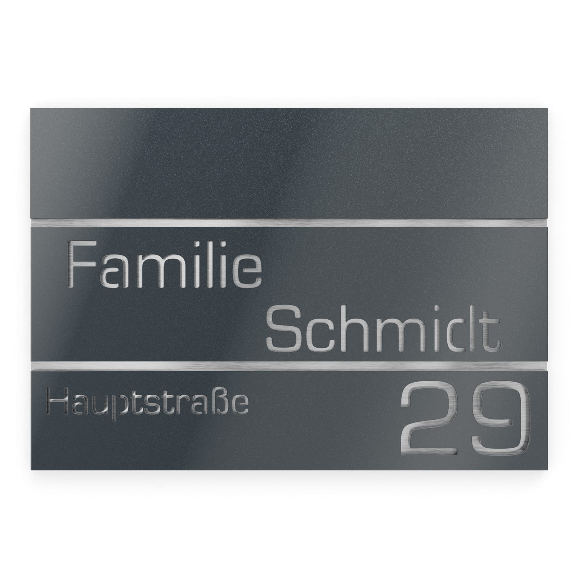 Numero civico personalizzabile in vetro acrilico + acciaio inox V2A 215 x 150 mm metallizzato, Resistente alle intemperie, Antiruggine, Targa per porta d’ingresso, Made in Germany