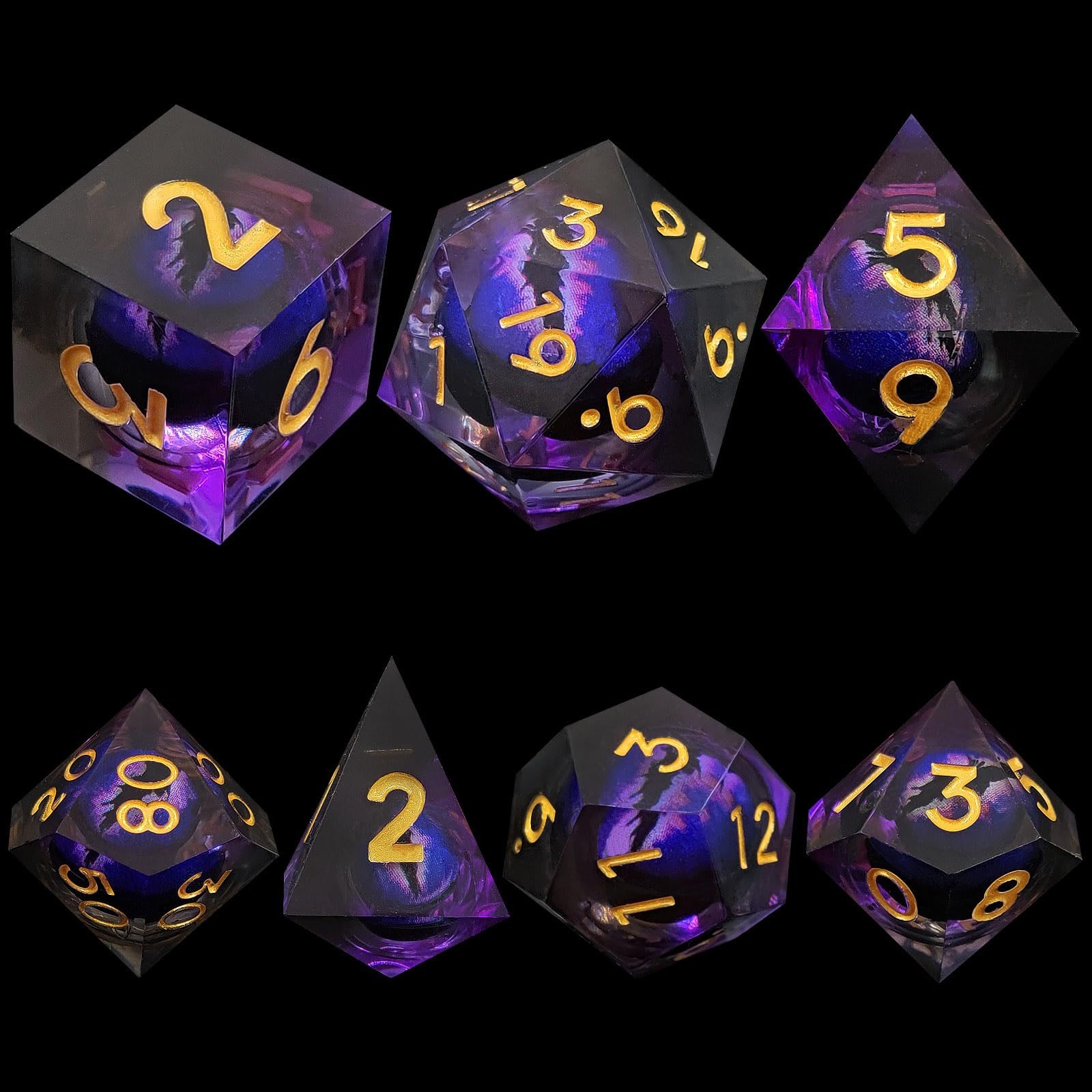 ORUZA 7 PCS Dragon Eye DND Dice Liquid Core D&D Dice Resin Sharp Edge Polyhedral D&D Dice Set for Dungeons and Dragons Role Playing Die D20 D12 D10 D8 D6 D4 D% - Image 4
