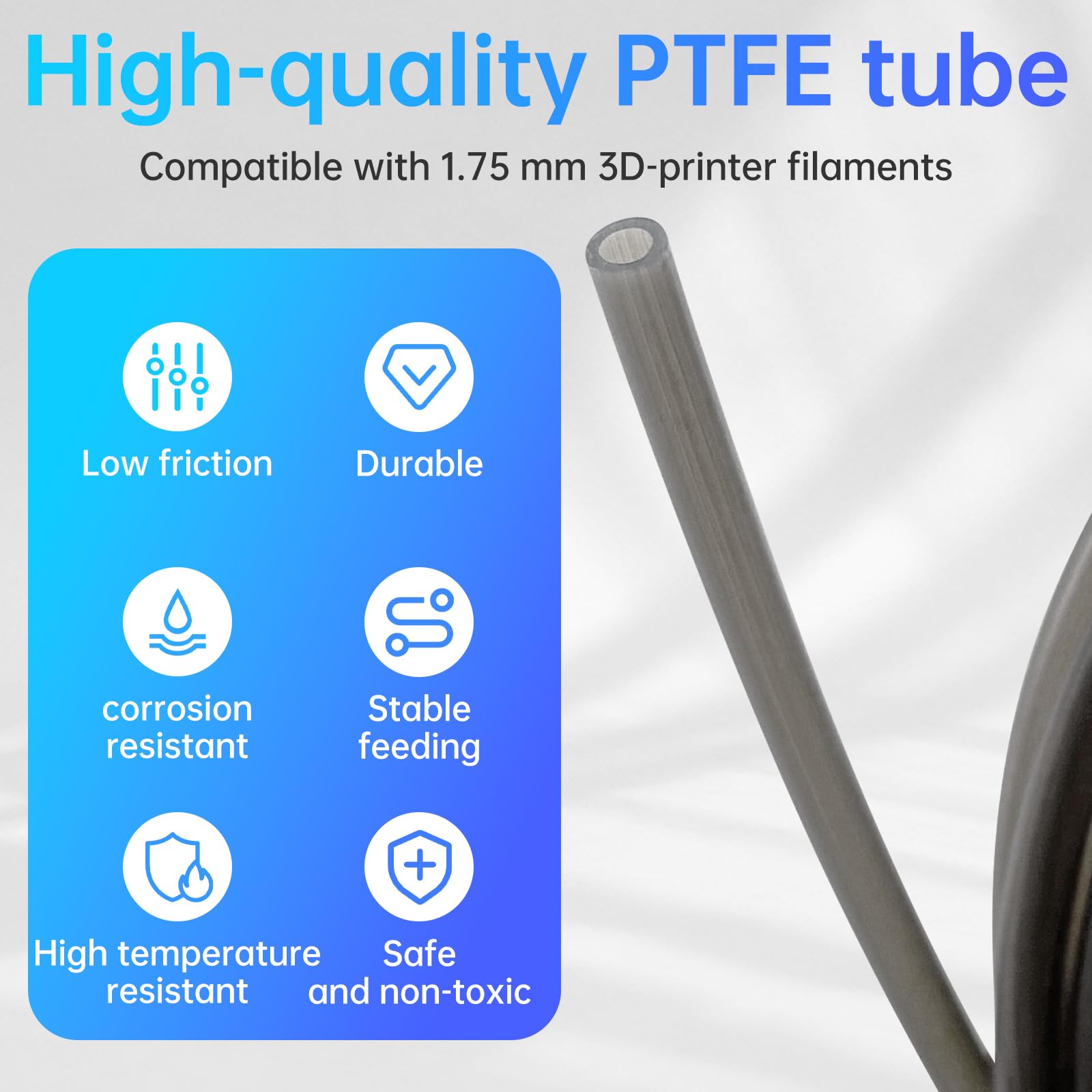 Wąż PTFE do drukarki Bambu Lab A1 Akcesoria - Gładki wąż PTFE z teflonu 2m o średnicy 4mmx2,5mm do 1,75 mm filamentu 3D, do Bambu Lab A1/A1 mini/P1P/P1S/X1C, do Creality K1/K1 Max/Ender 3 V3